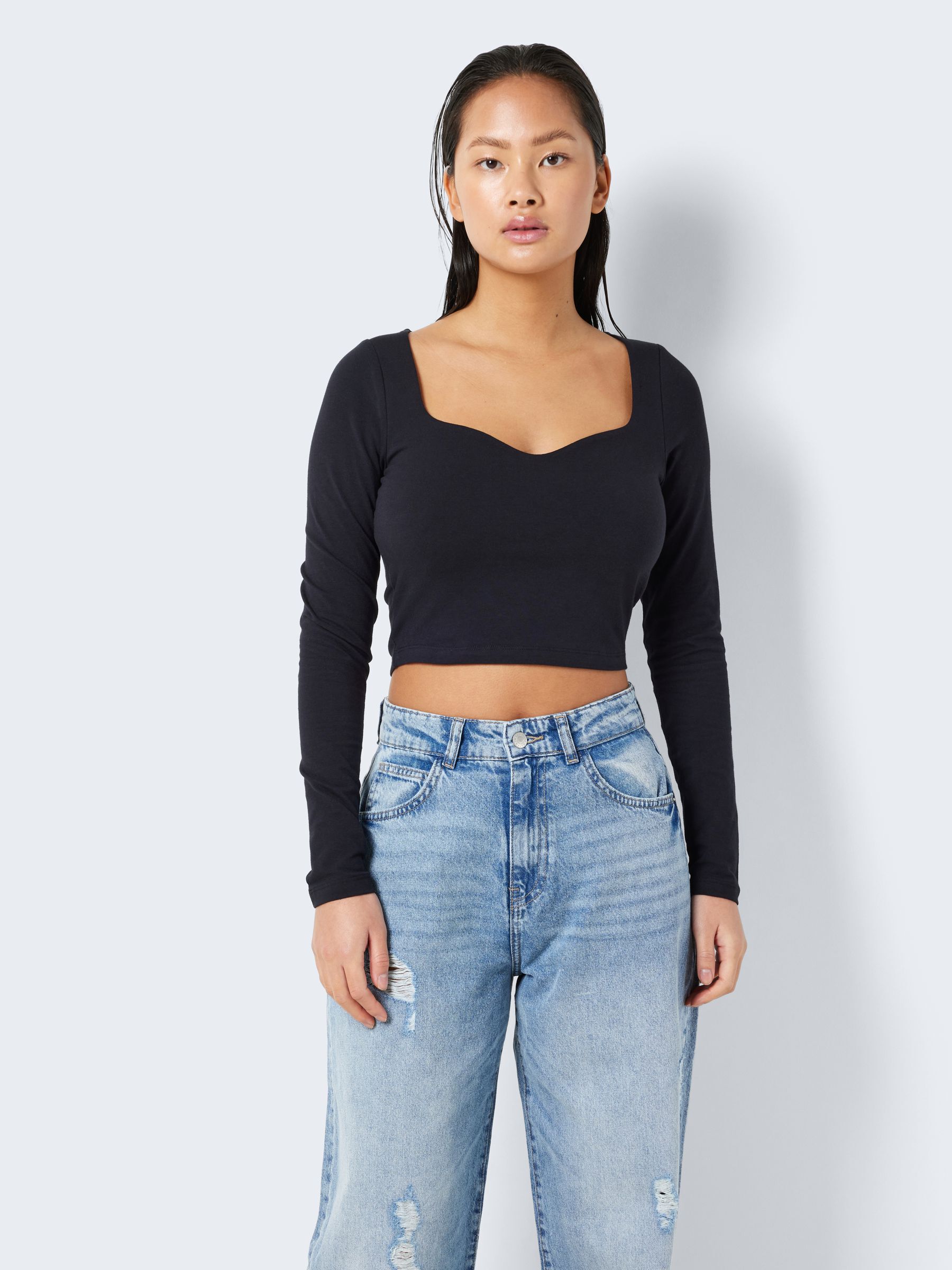 LONG SLEEVED SWEETHEART TOP Black NOISY MAY