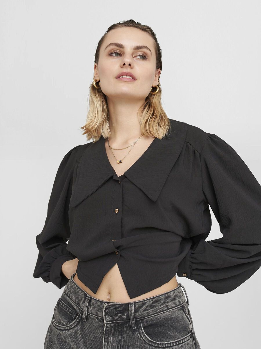 LARGE COLLAR SHIRT, Black, highres