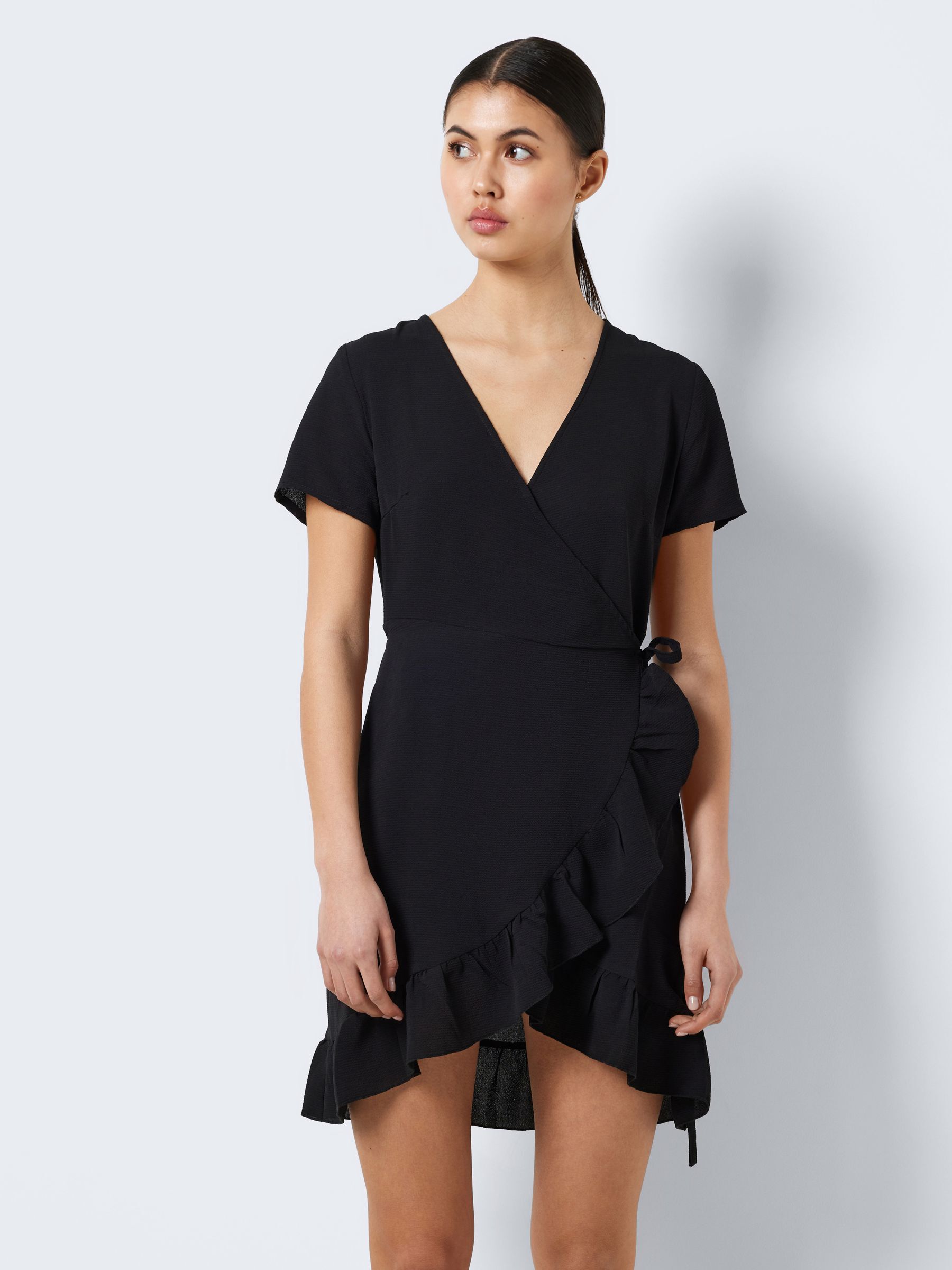 Casual black wrap dress sales