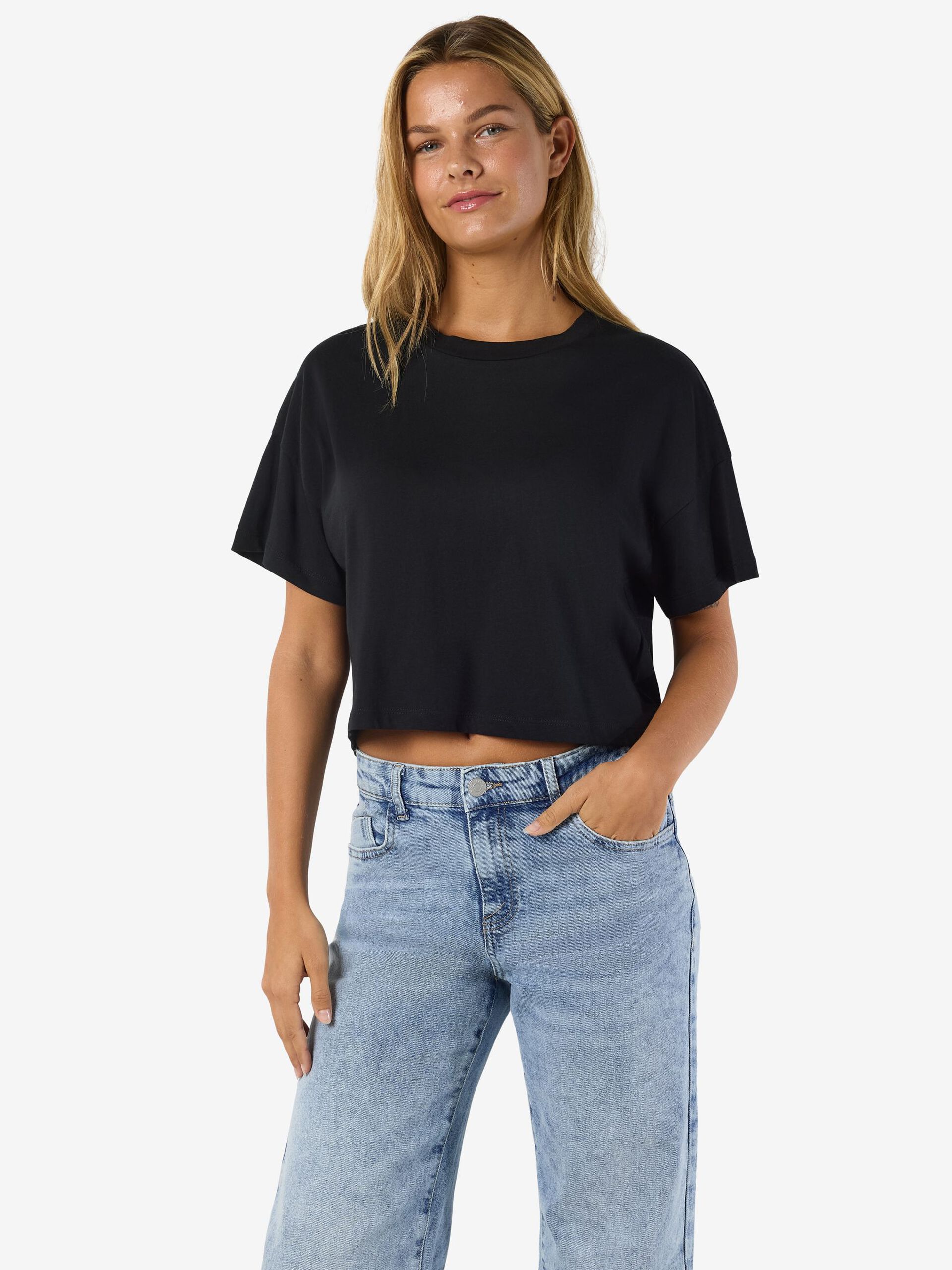 Carousel image - SHORT SLEEVED SEMI CROPPED TOP, Black | 6