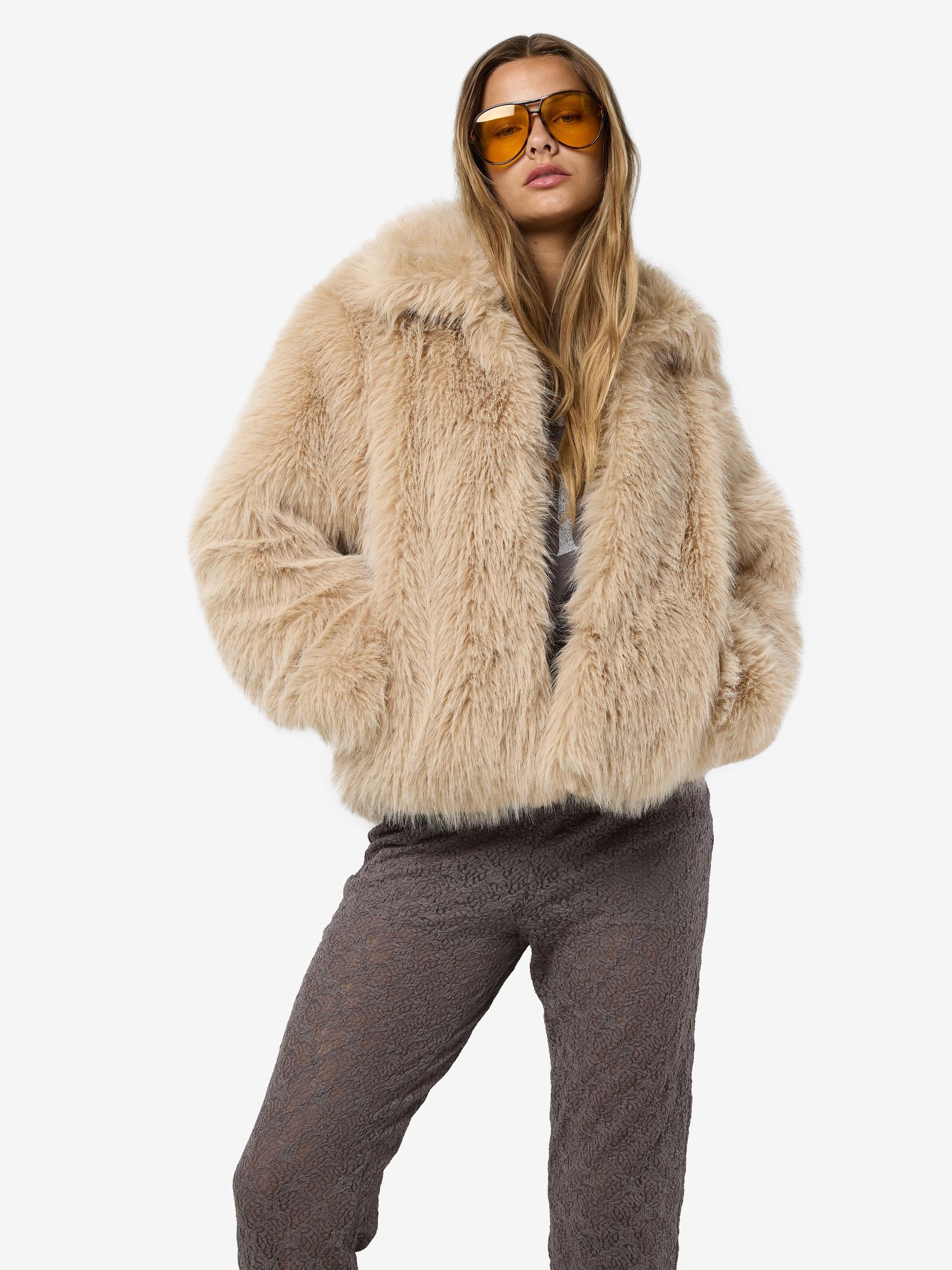 FAUX FUR COAT Grey NOISY MAY