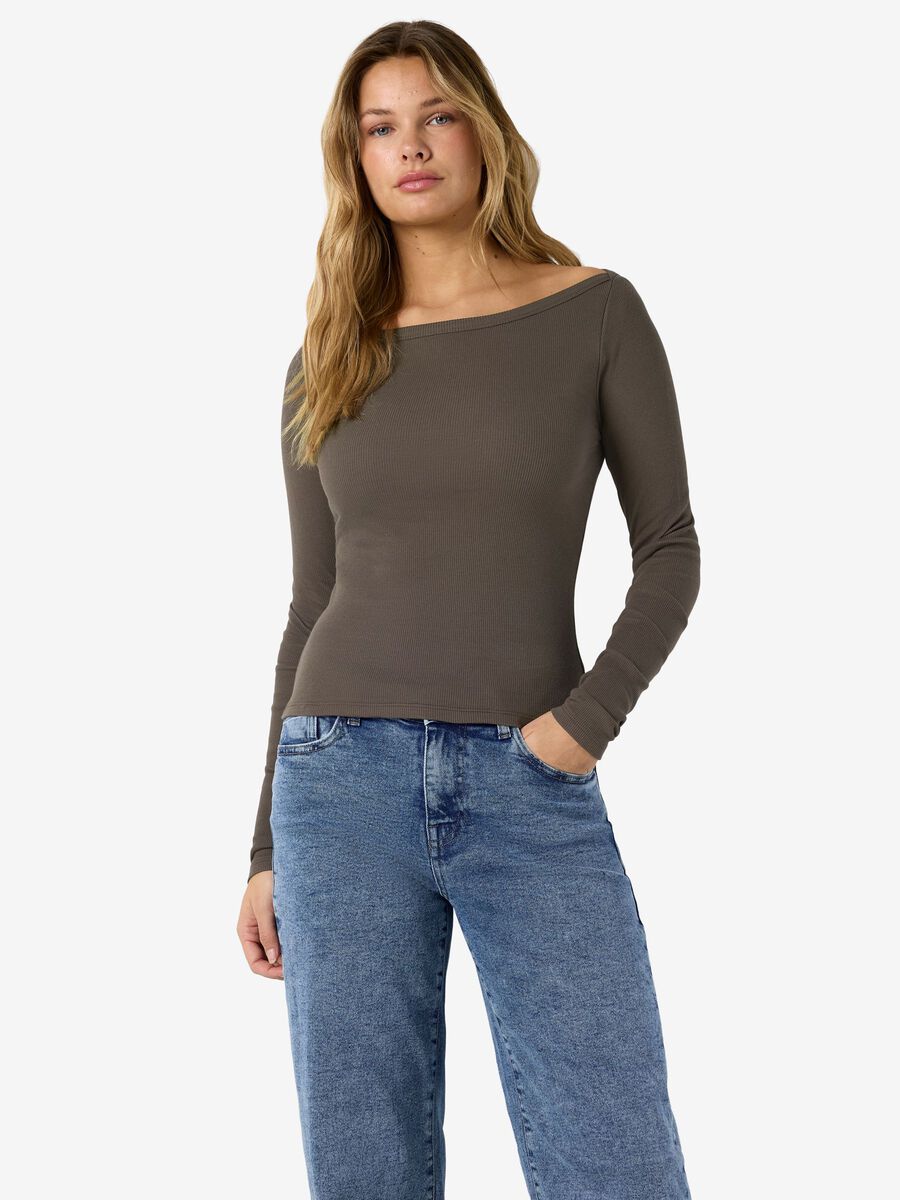Product tile image NMMAYA BOATNECK TOP, Chocolate Brown 27037878_ChocolateBrown