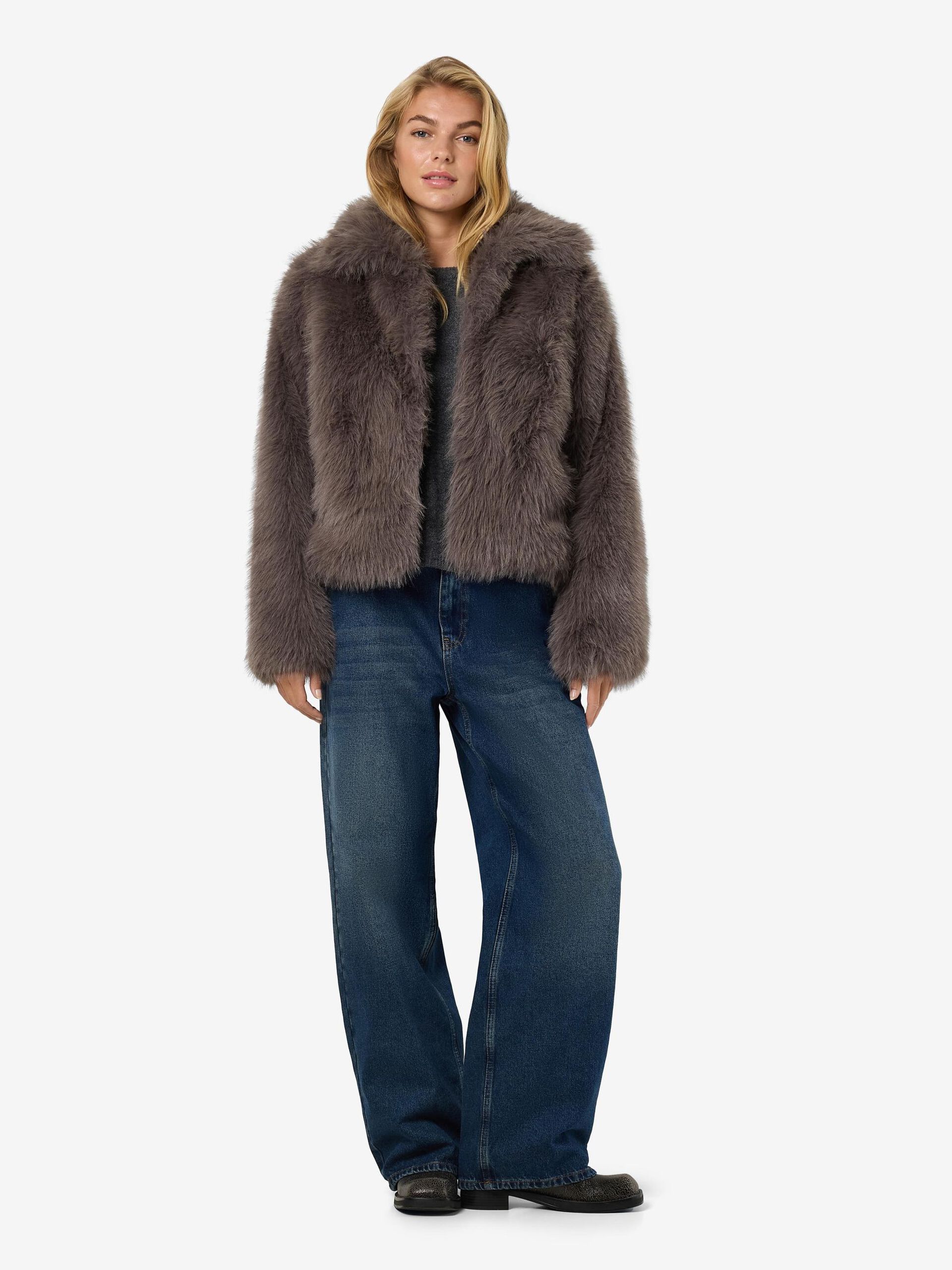 Carousel image - FAUX FUR COAT, Charcoal Gray | 4
