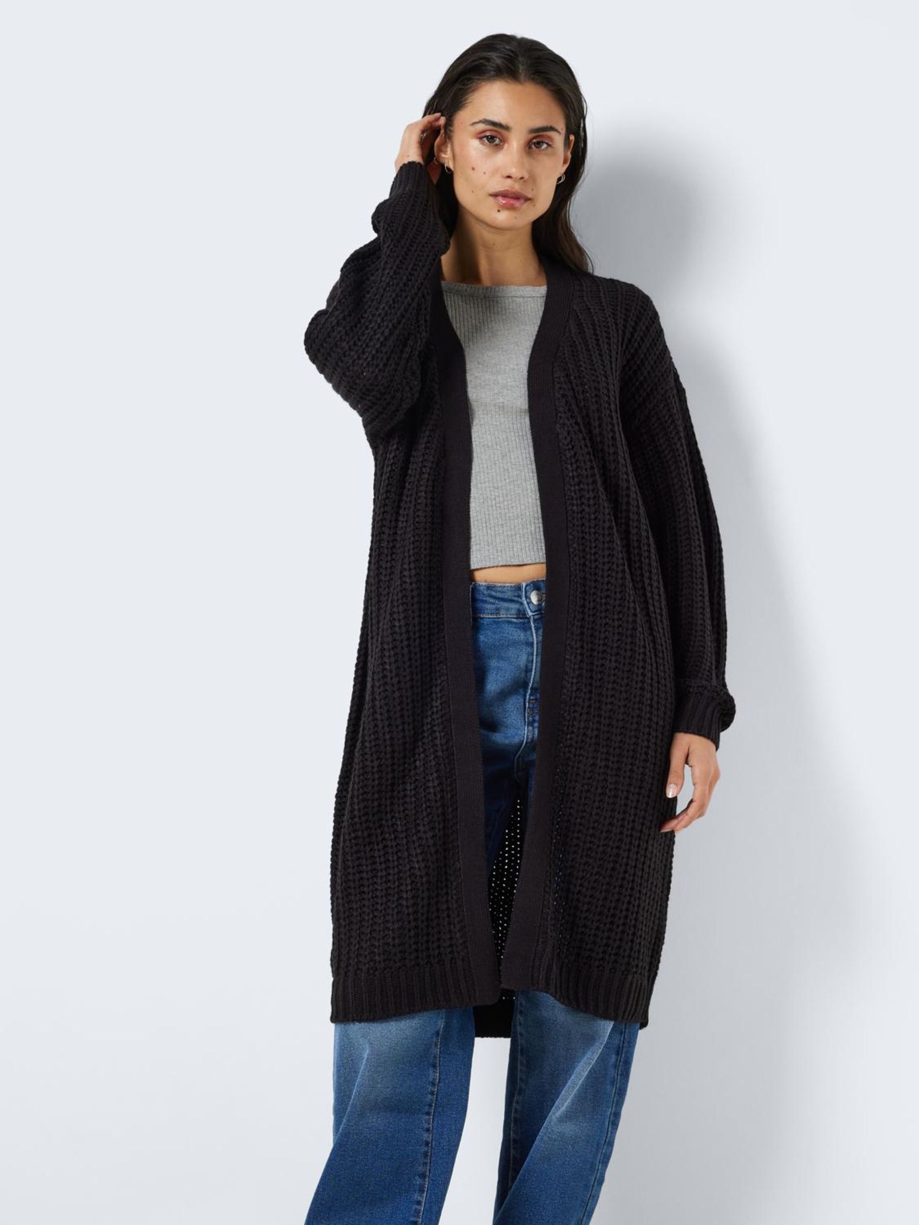 Long black discount knit cardigan
