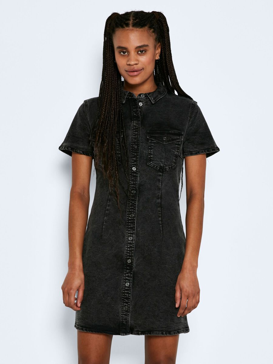 Mini Denim Shirt Dress | Dark Blue | Noisy May | SilkFred US