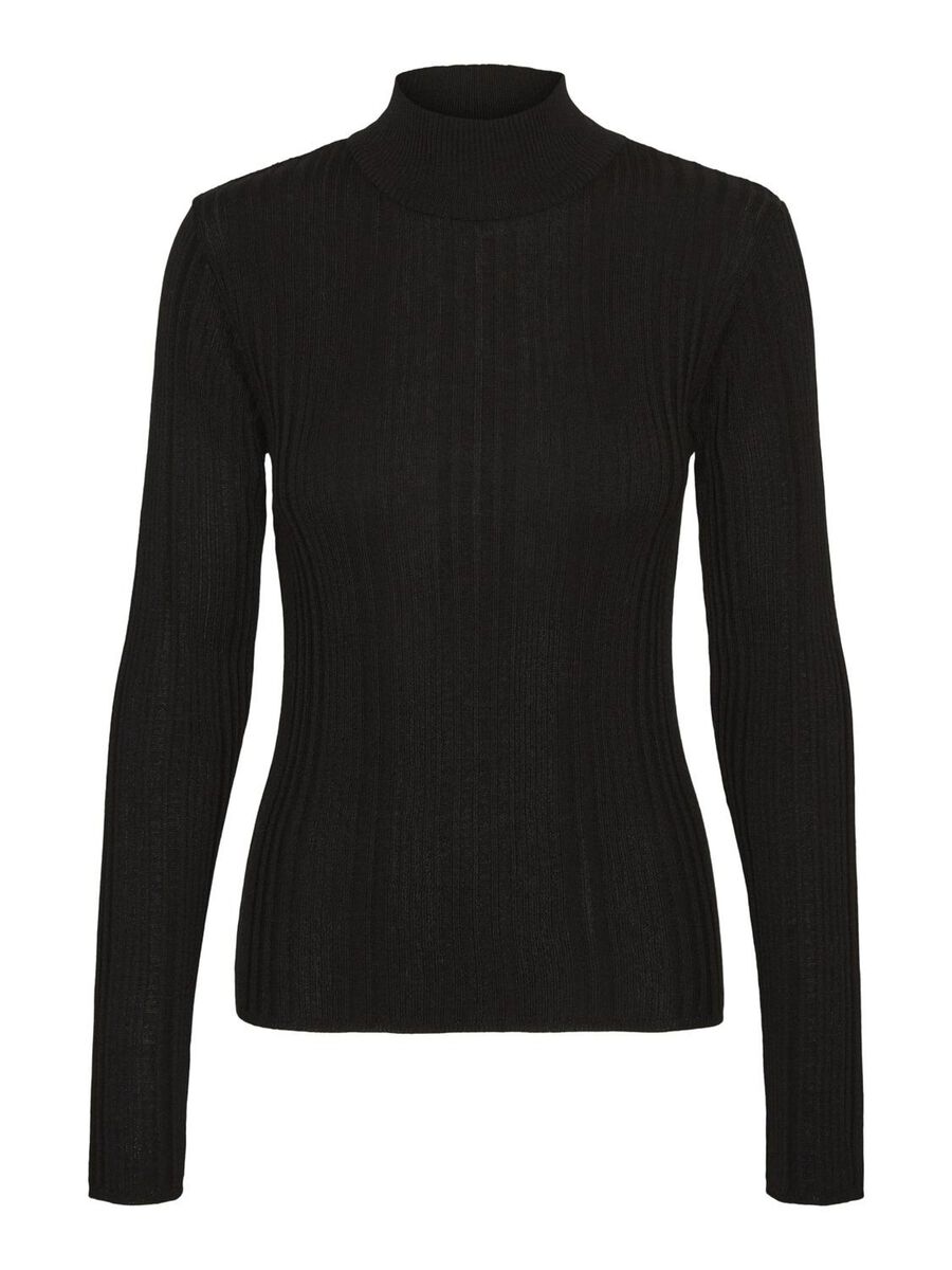 HIGH-NECK KNITTED PULLOVER, Black, highres