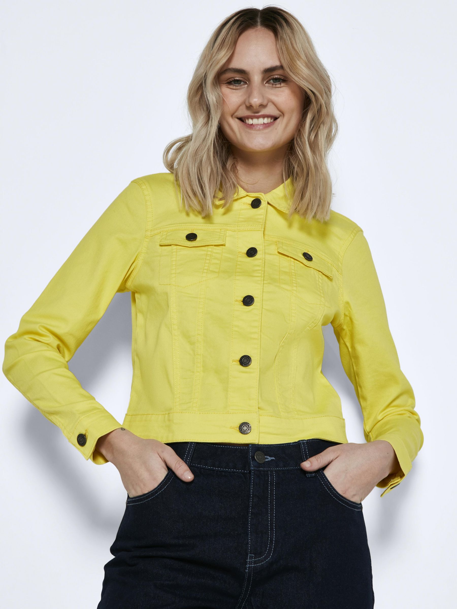 Yellow denim jacket womens store