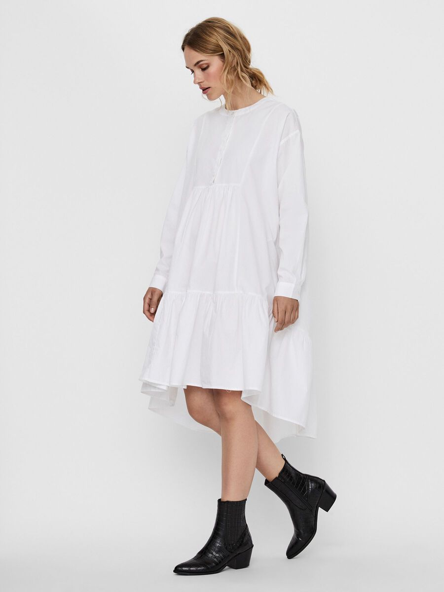 O-NECK MIDI DRESS, Bright White, highres