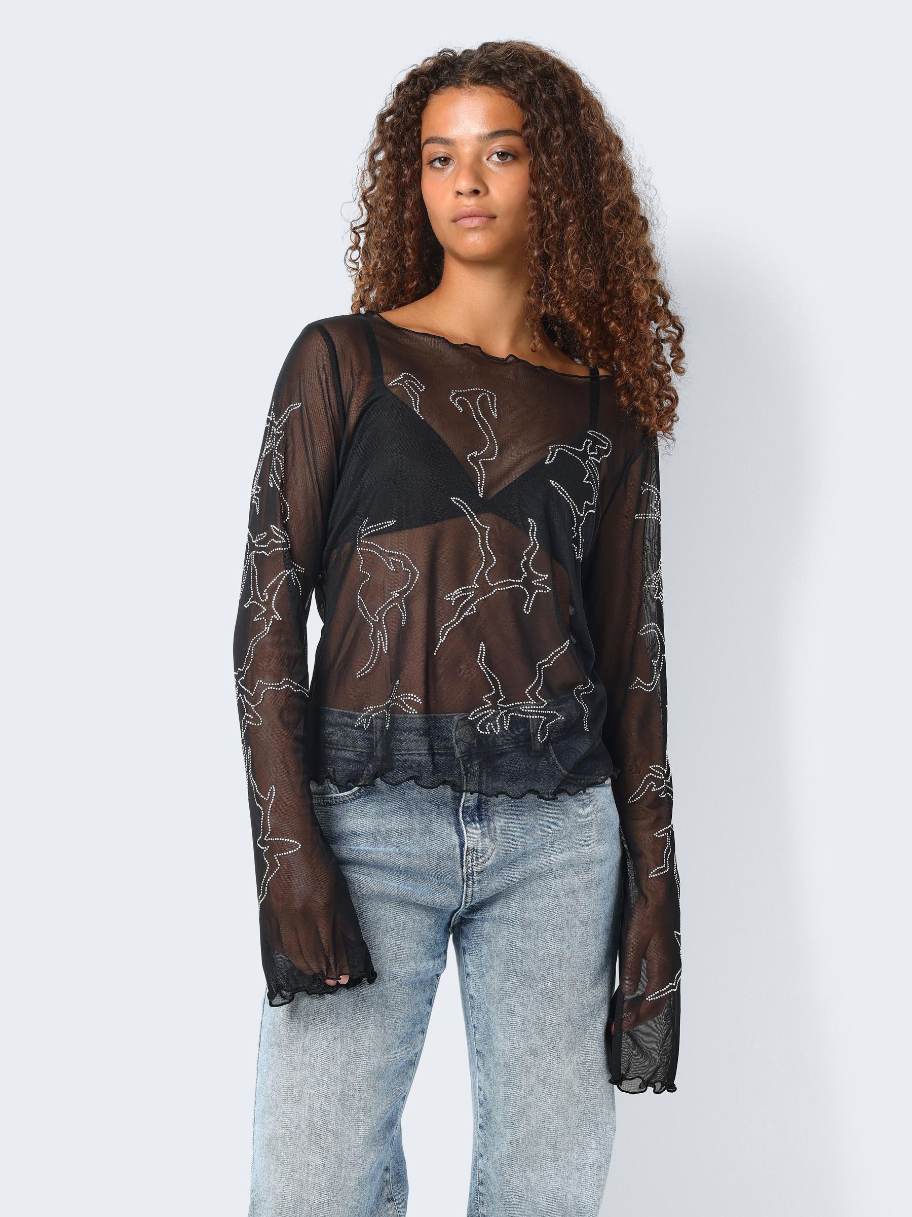 LANGE MOUWEN MESH TOP Zwart NOISY MAY