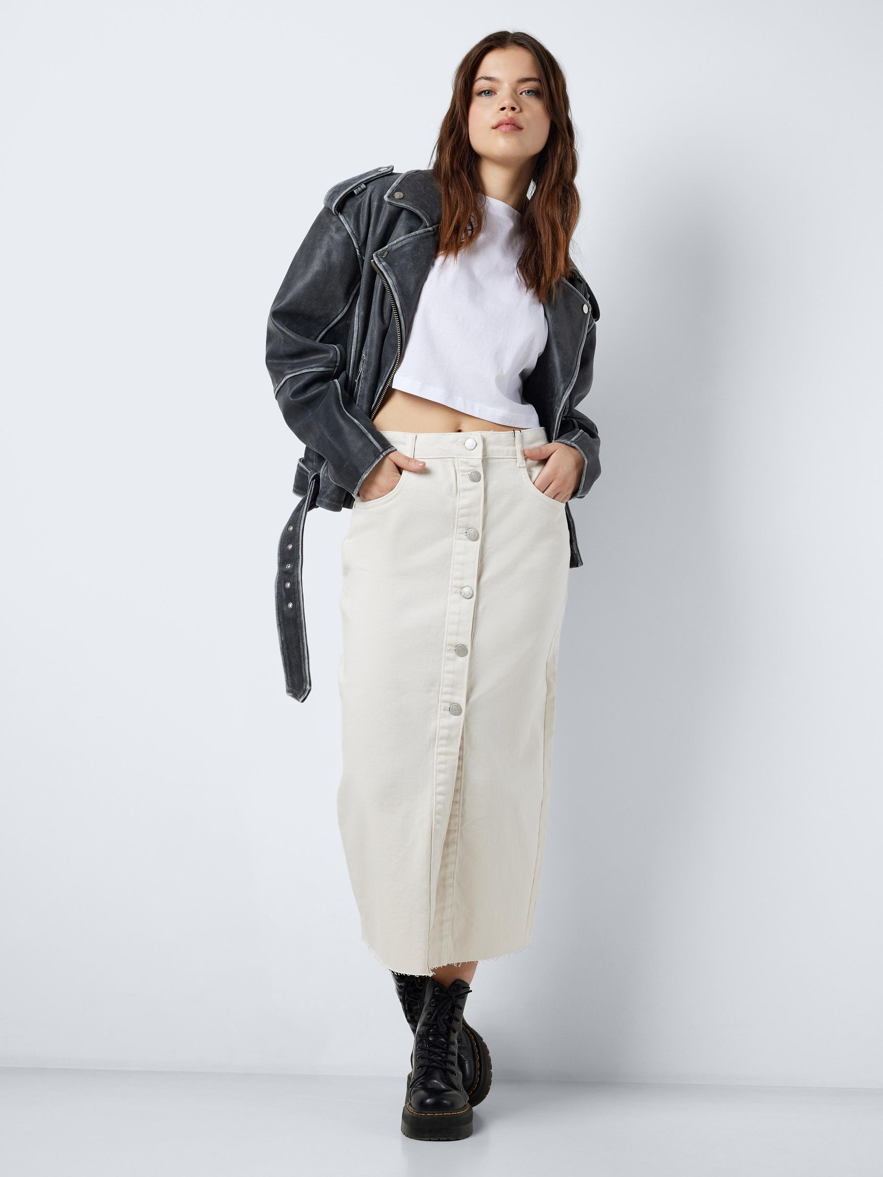 Pink pencil denim skirt online