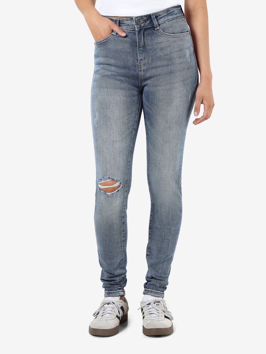 Noisy May NMCALLIE HIGH WAISTED SKINNY FIT JEANS, Medium Blue Denim, highres - 27020240_MediumBlueDenim_003.jpg