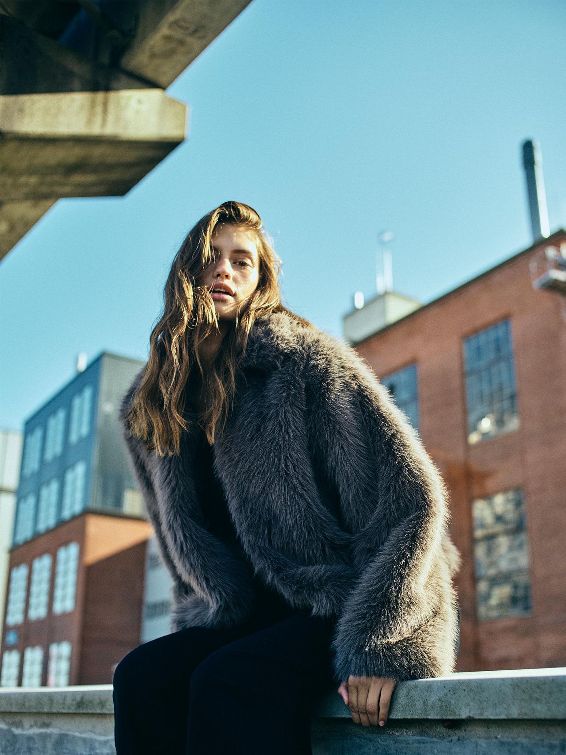FAUX FUR COAT Grey NOISY MAY