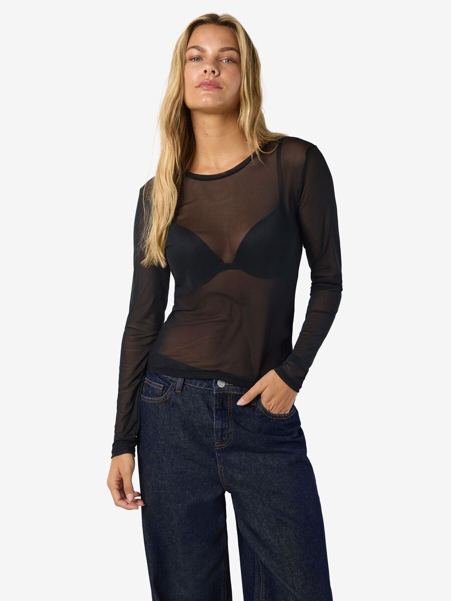 Product carousel image - LONG SLEEVED MESH TOP, Black | 2