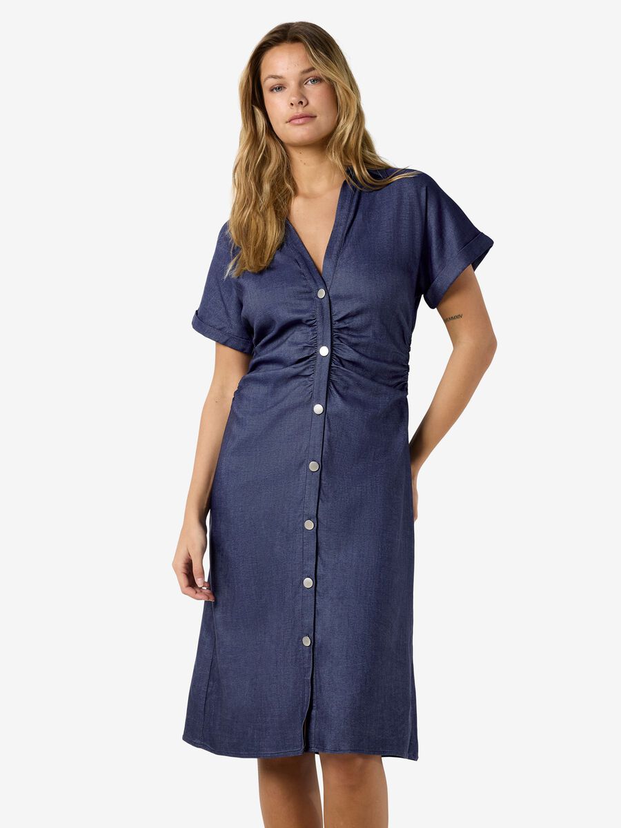 Product tile image - NMJOSEFINA  MIDI DRESS, Dark Medium Blue Denim | 27038312_DarkMediumBlueDenim