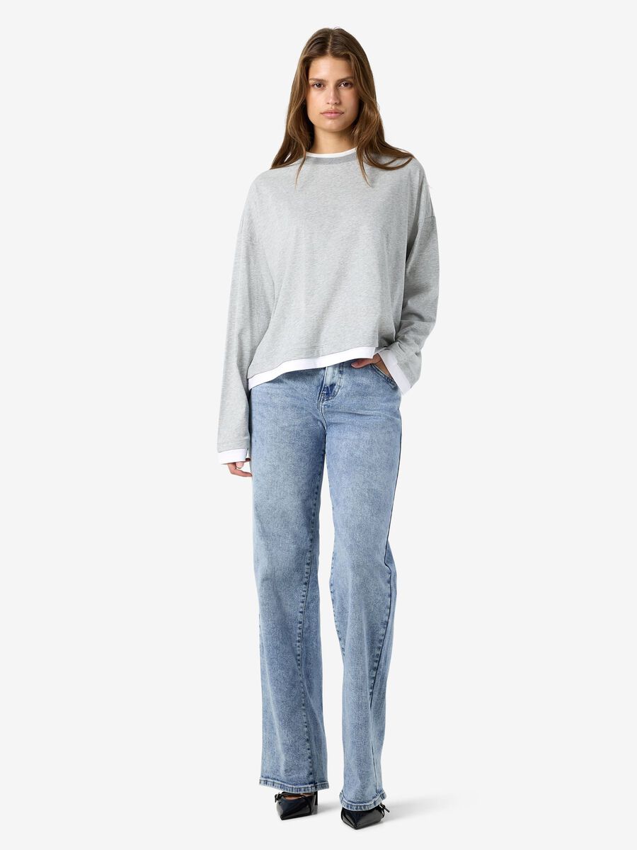 Carousel image 4 NMEMBER DOUBLE LAYER LONG SLEEVED TOP, Light Grey Melange