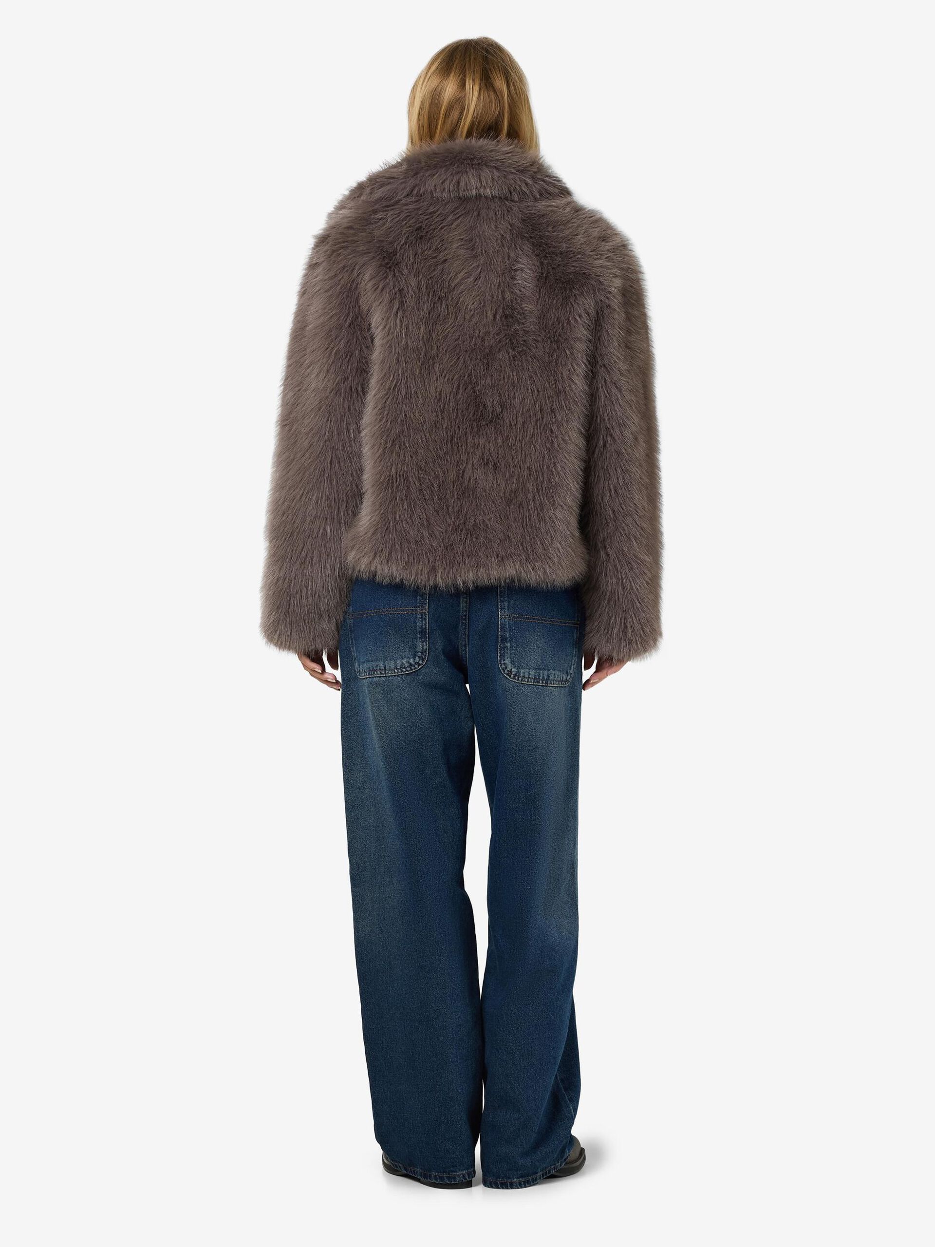 Carousel image - FAUX FUR COAT, Charcoal Gray | 3