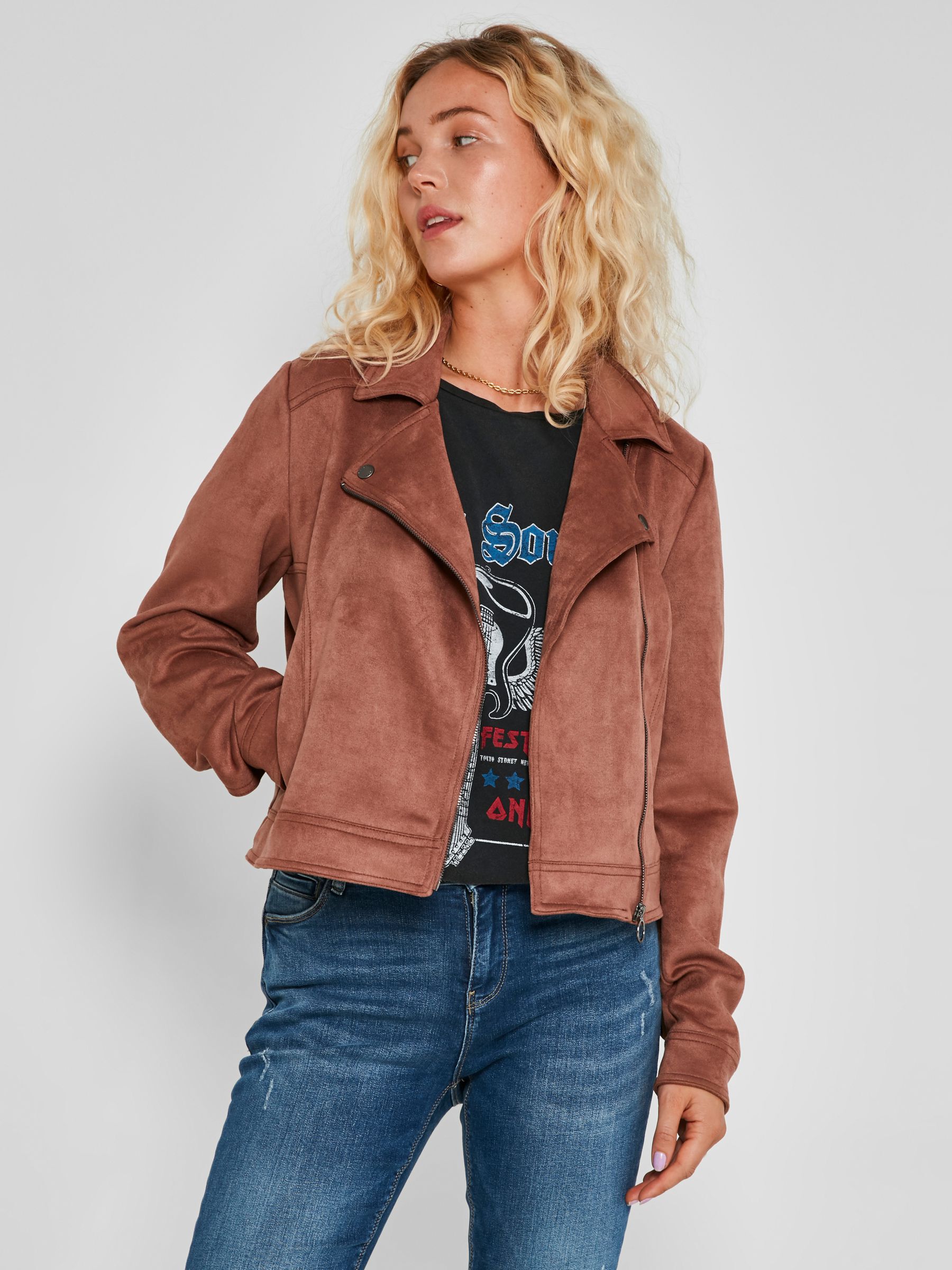 FAUX SUEDE JACKET Brown NOISY MAY
