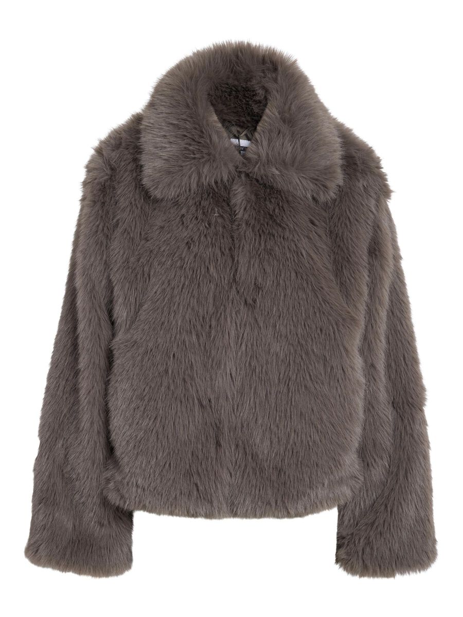Carousel image - FAUX FUR COAT, Charcoal Gray | 2