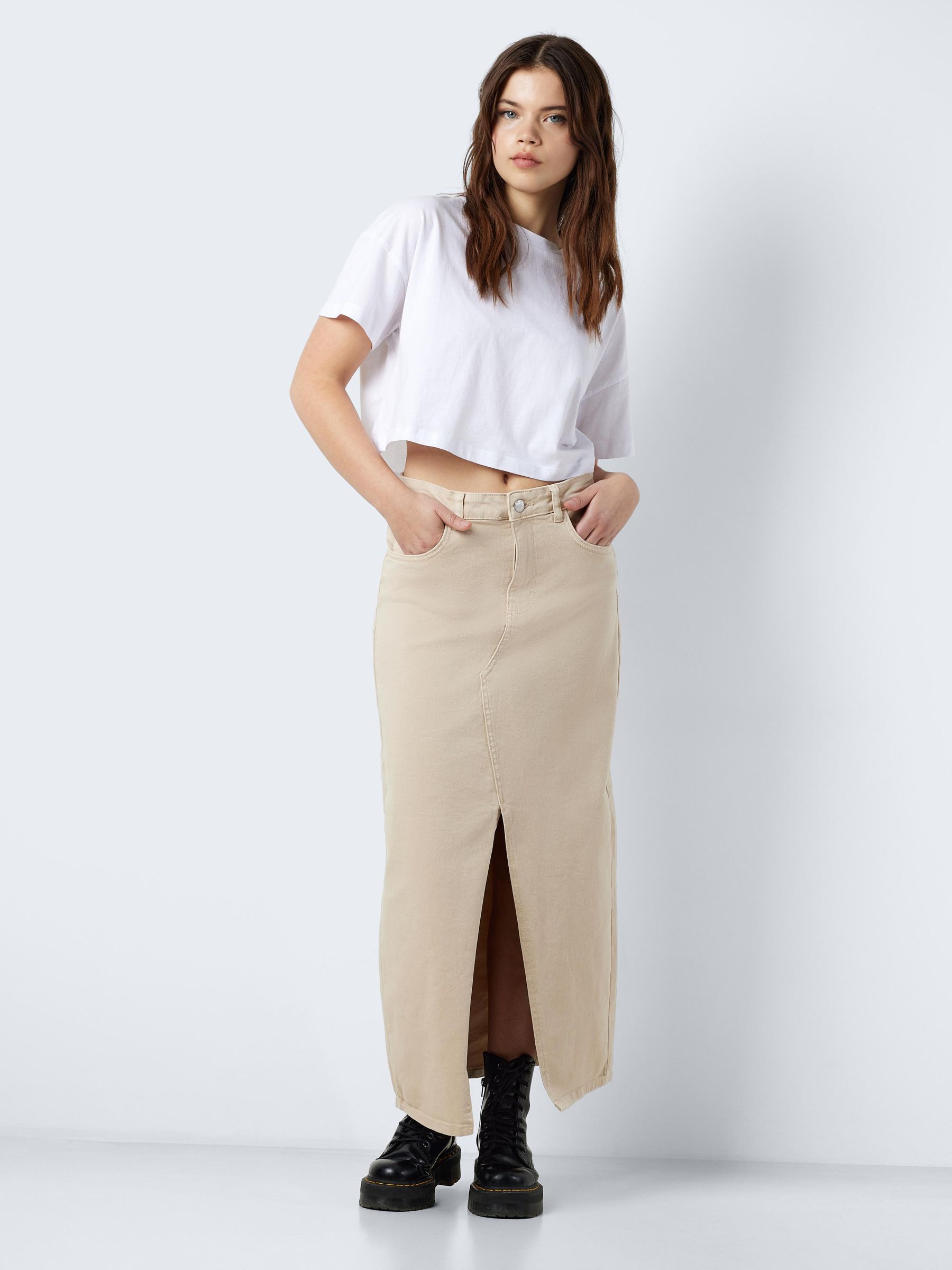 Tan denim deals skirt