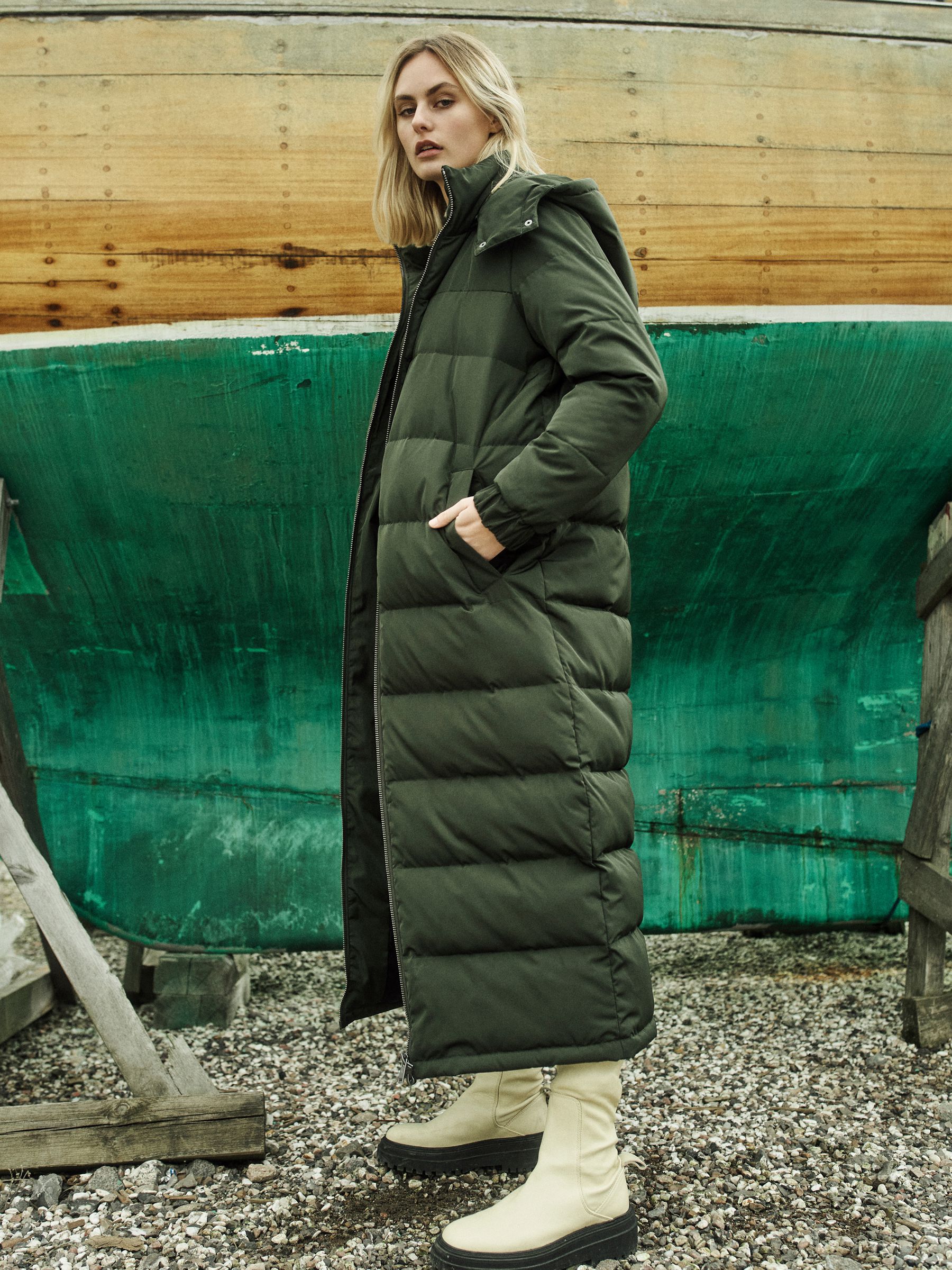 Long green puffer jacket store