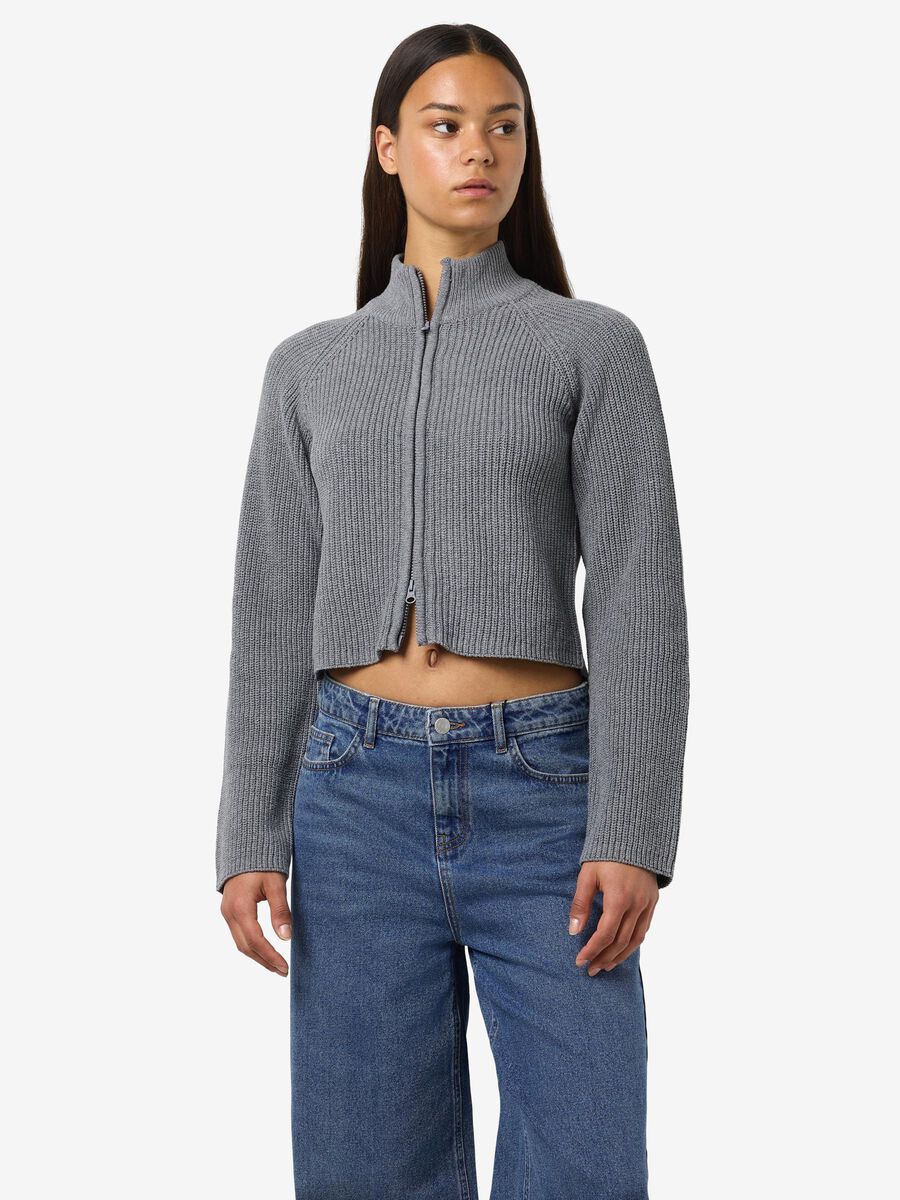 Product carousel image - HIGH NECK CARDIGAN, Medium Grey Melange | 1