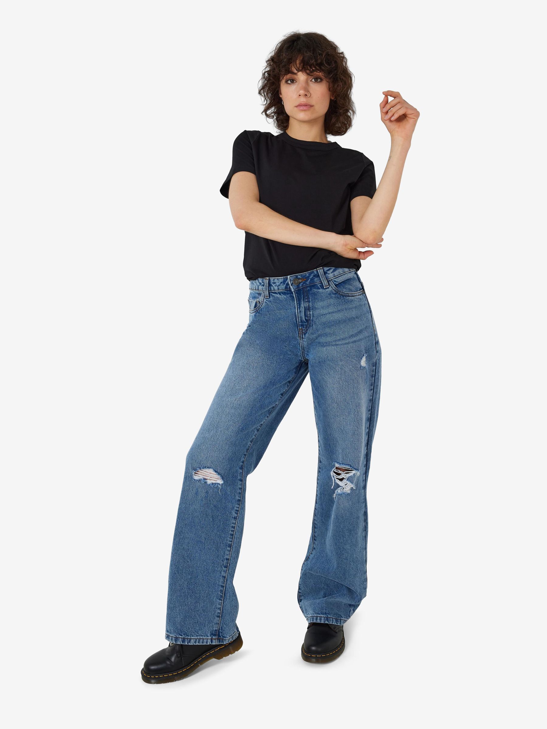 Blue NMAMANDA WIDE LEG MID-RISE JEANS 