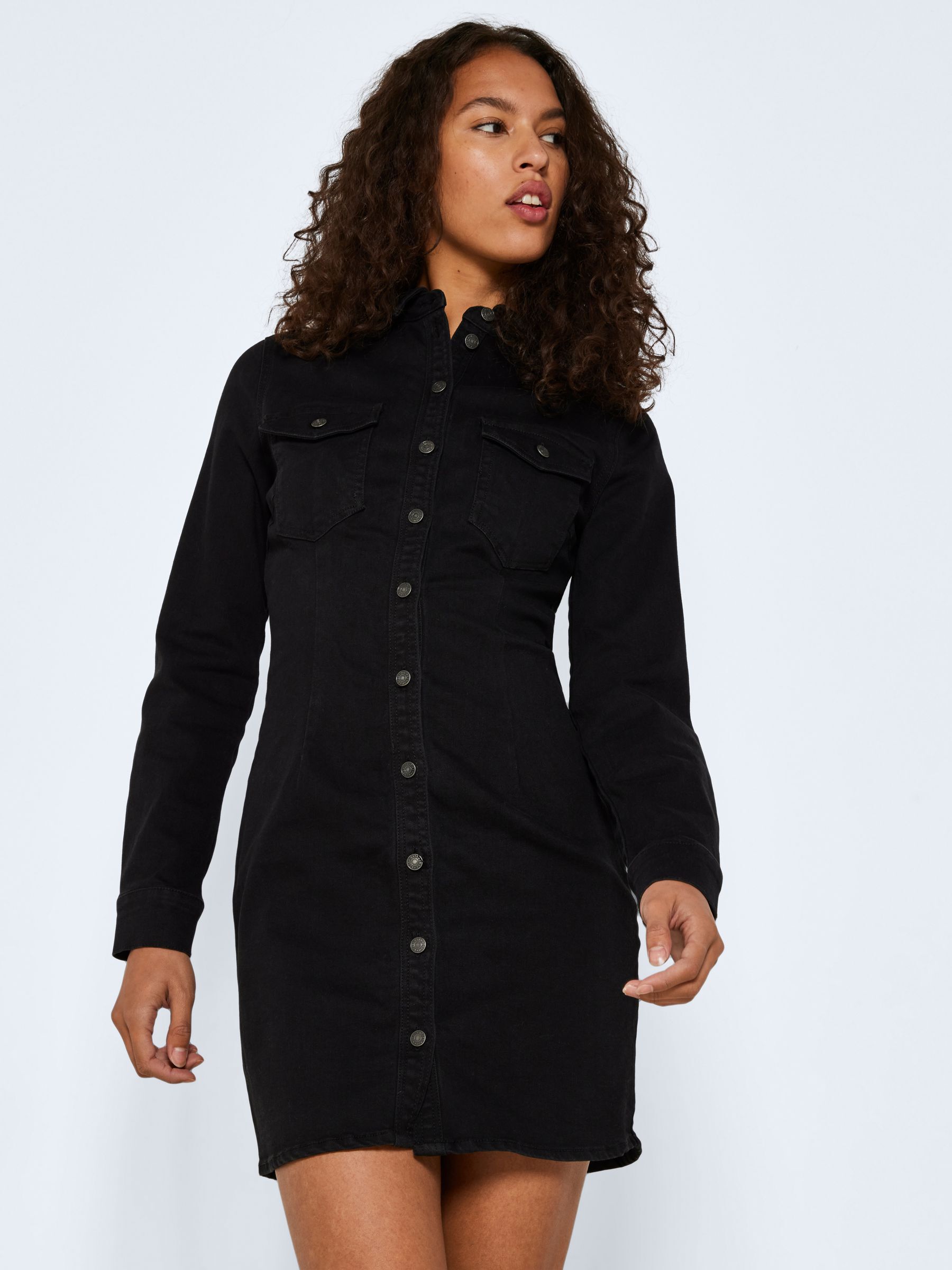 Black denim shop button dress