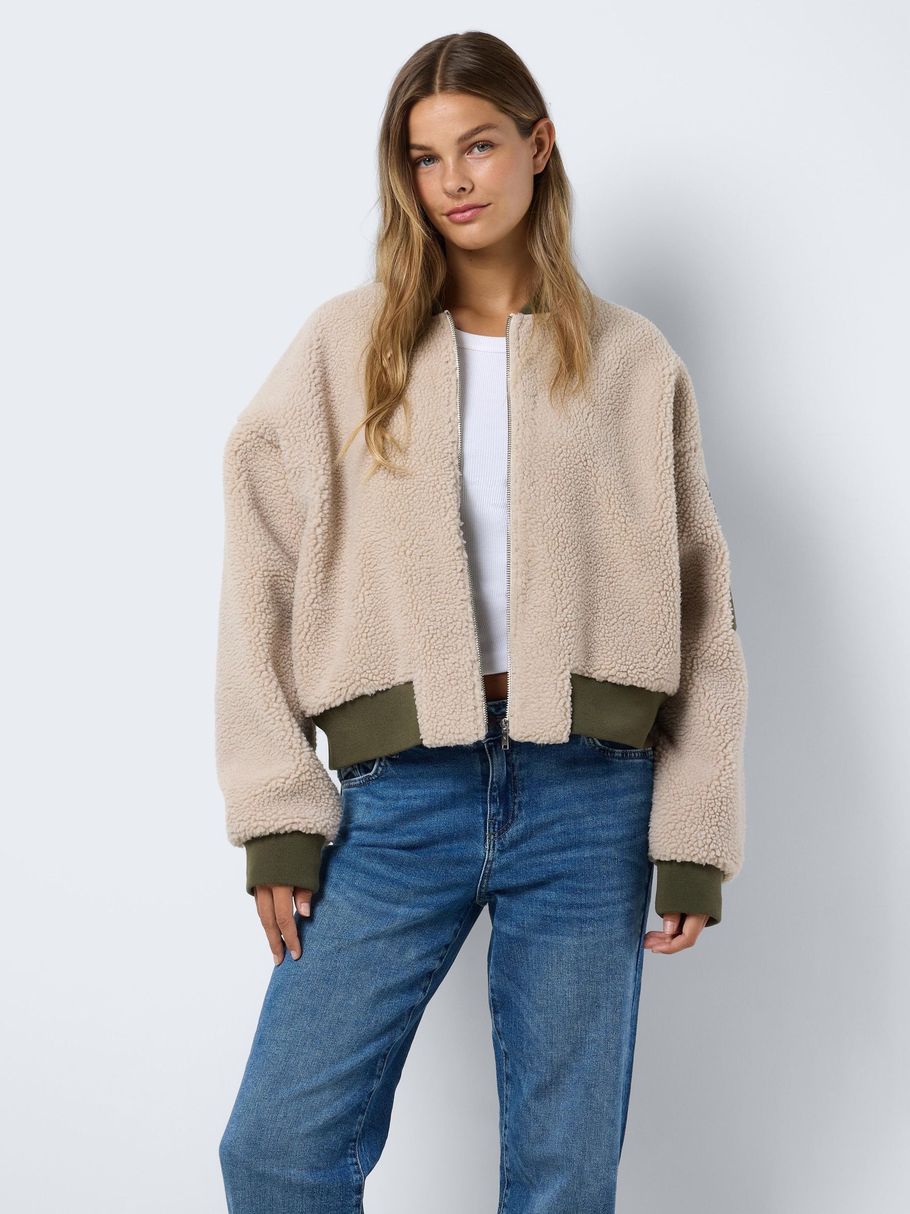 Grey teddy bomber jacket deals