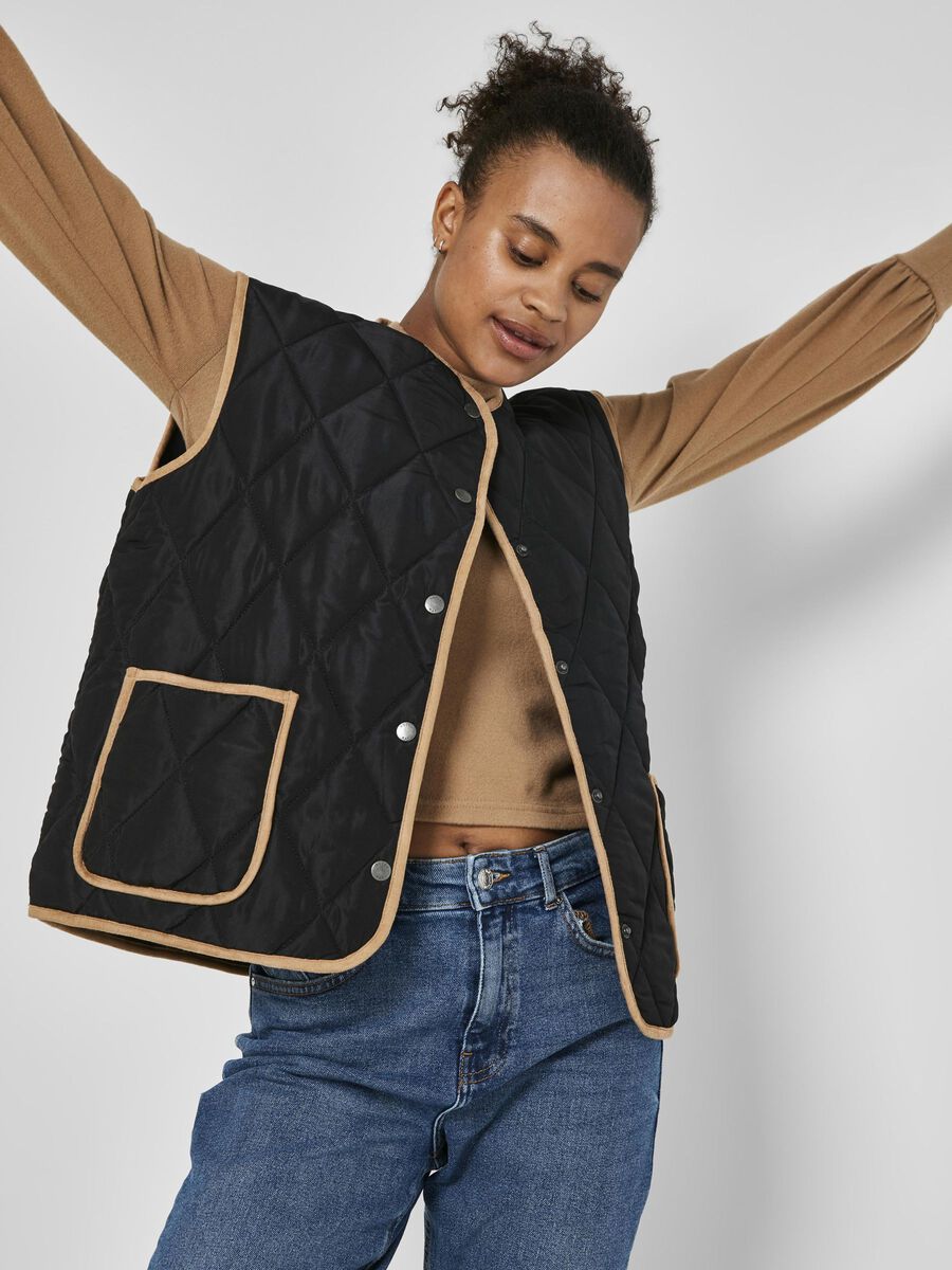 QUILTED GILET, Black, highres