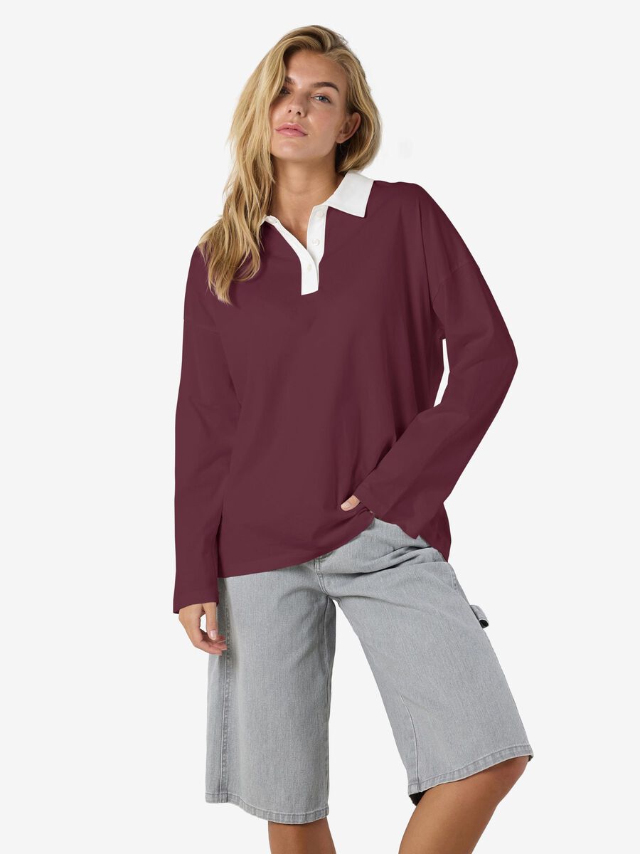 Noisy May LONG SLEEVED POLO SHIRT, Burgundy, highres - 27035658_Burgundy_007.jpg