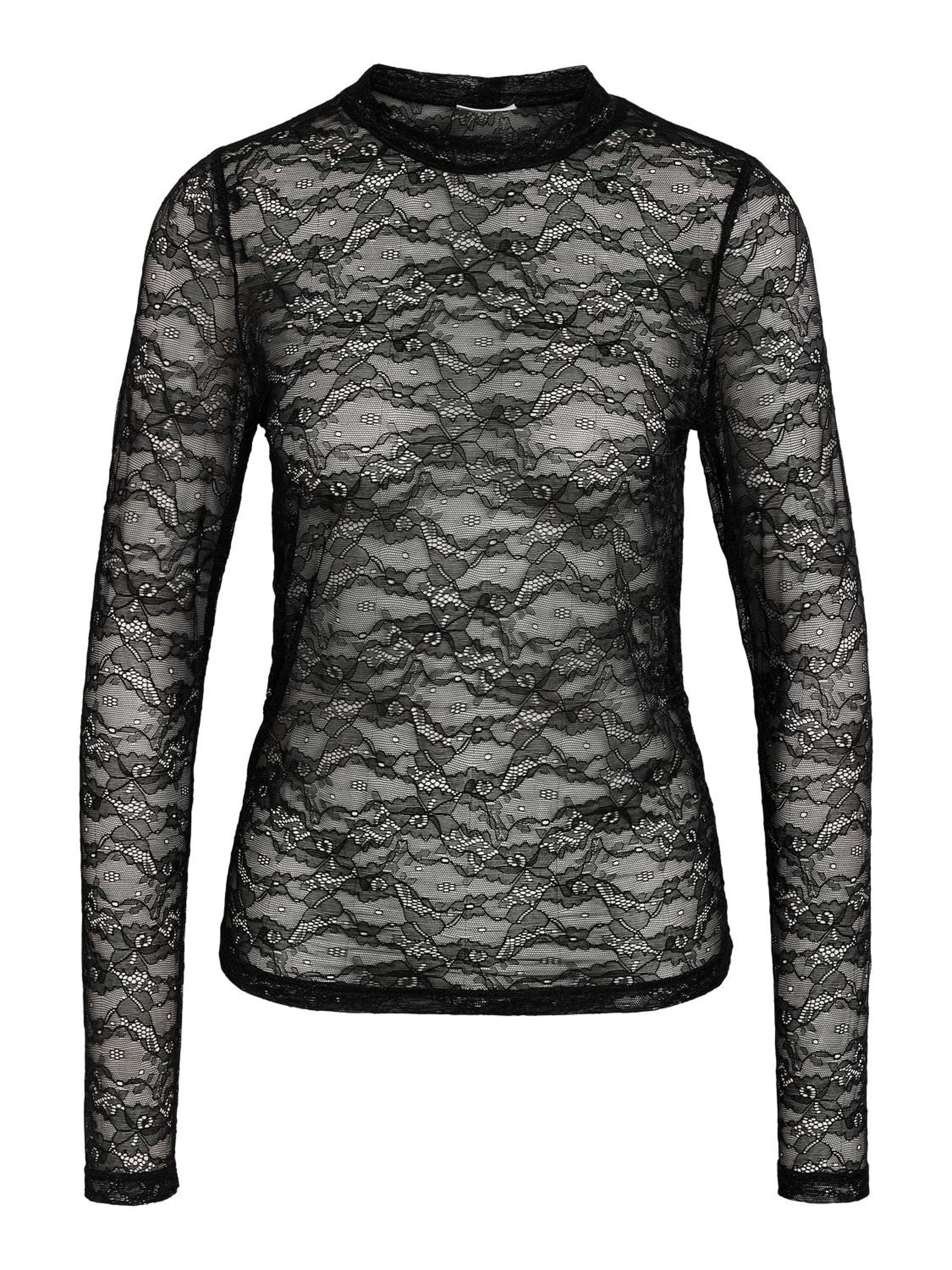 Zwarte top met kant lange mouw sales