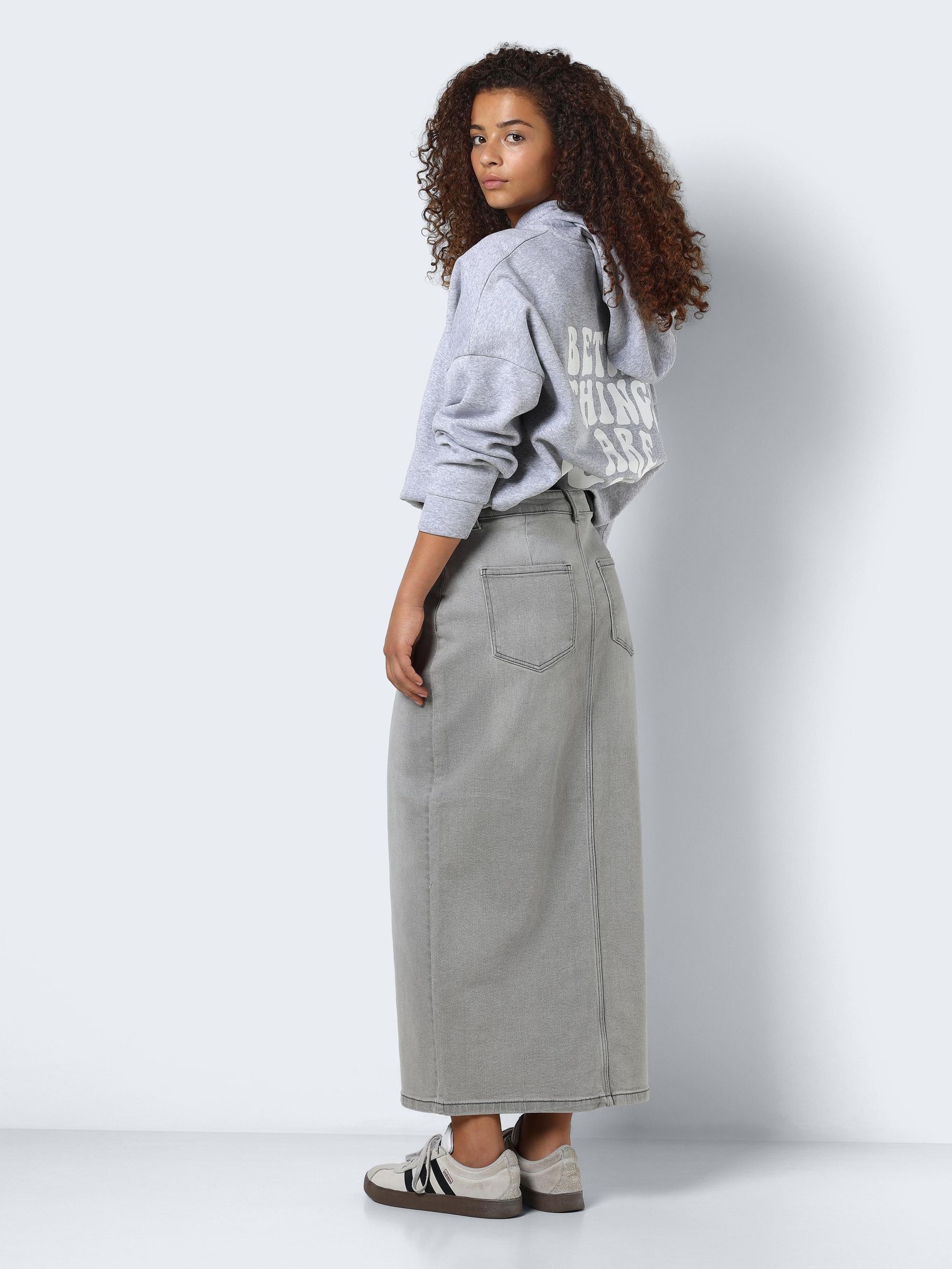 Mid length denim skirts grey shop