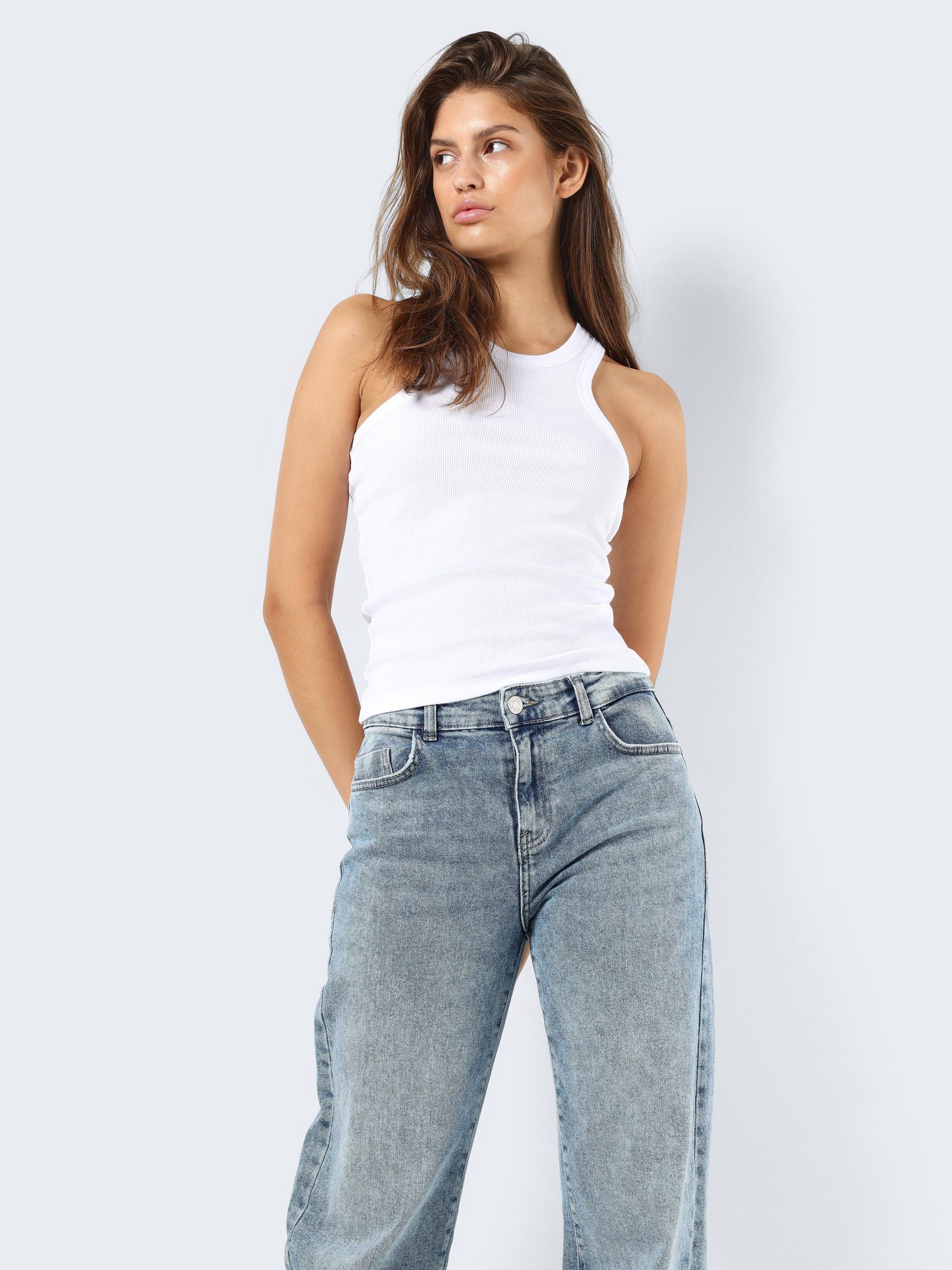 Geribde discount top wit