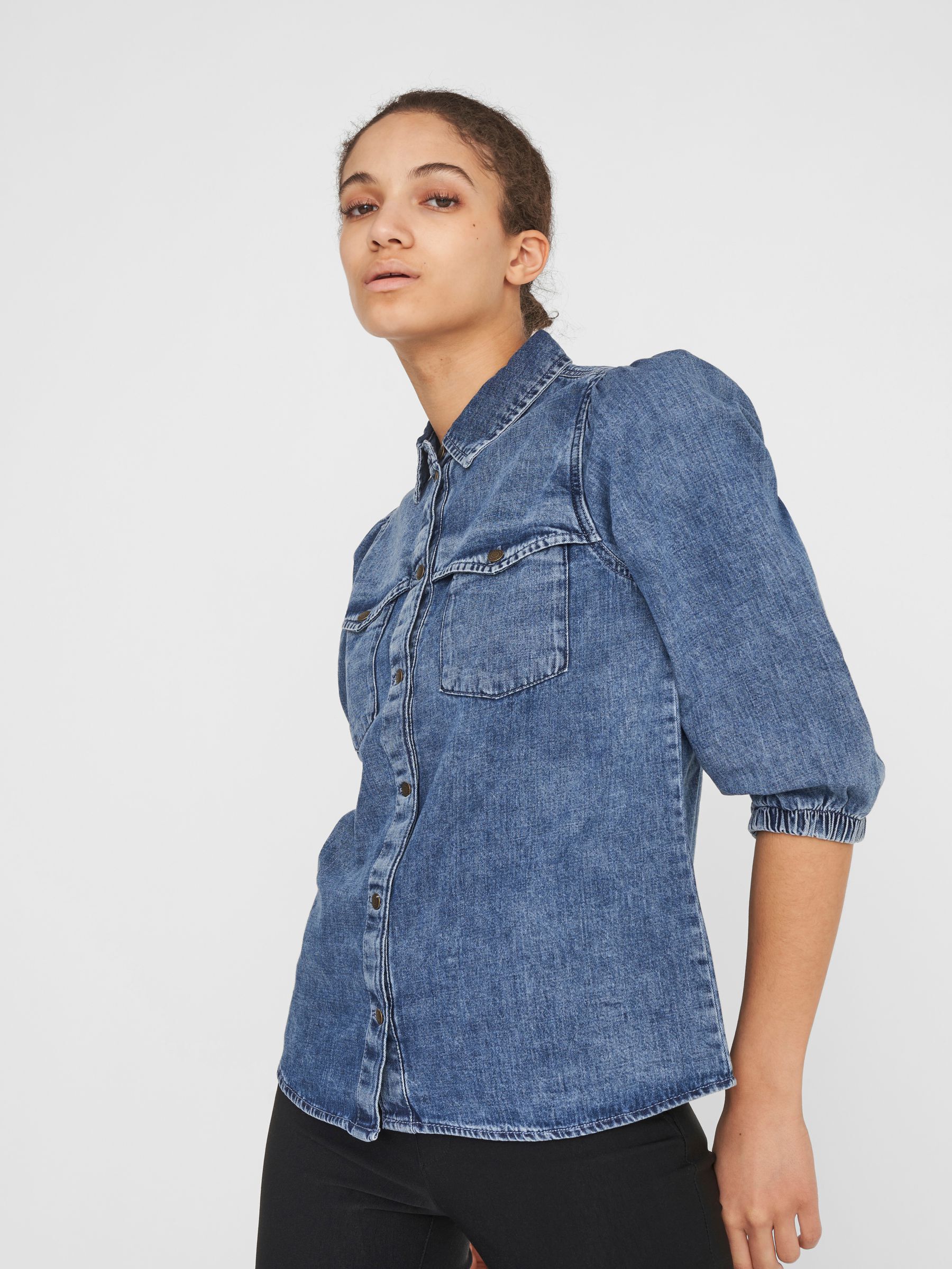 PUFF SLEEVED DENIM SHIRT