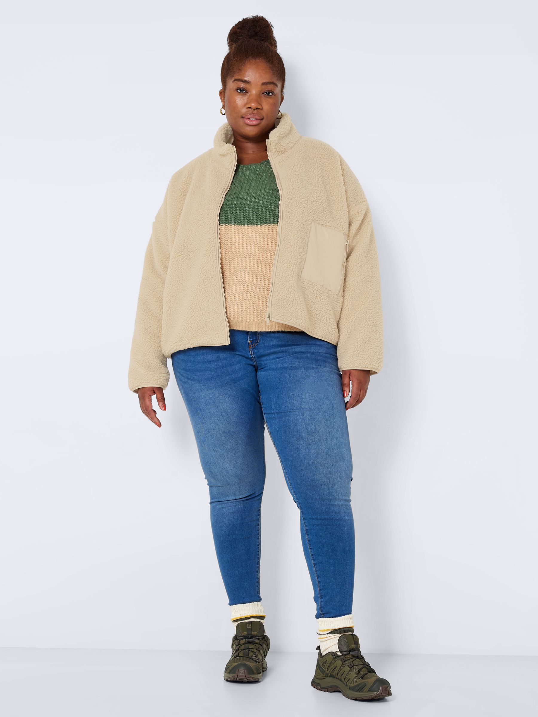 Cropped teddy jacket cream hot sale