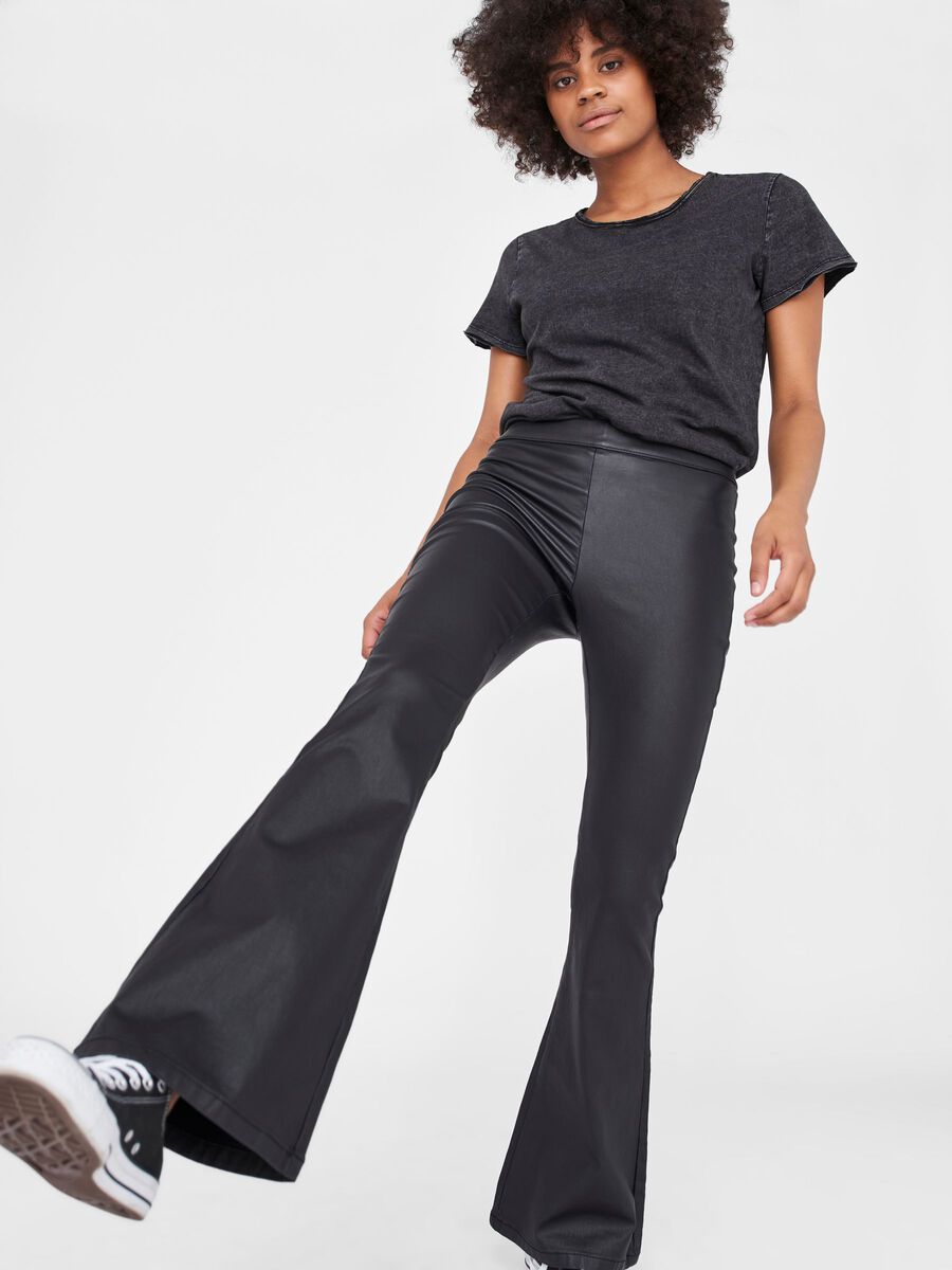 COATED TROUSERS, Black, highres