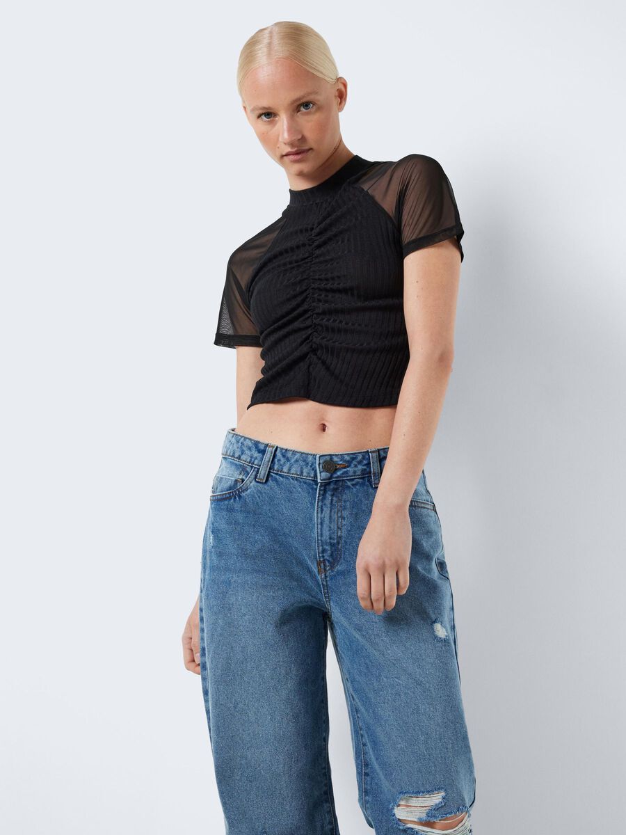 SHORT SLEEVED MESH TOP | Black | NOISY MAY®