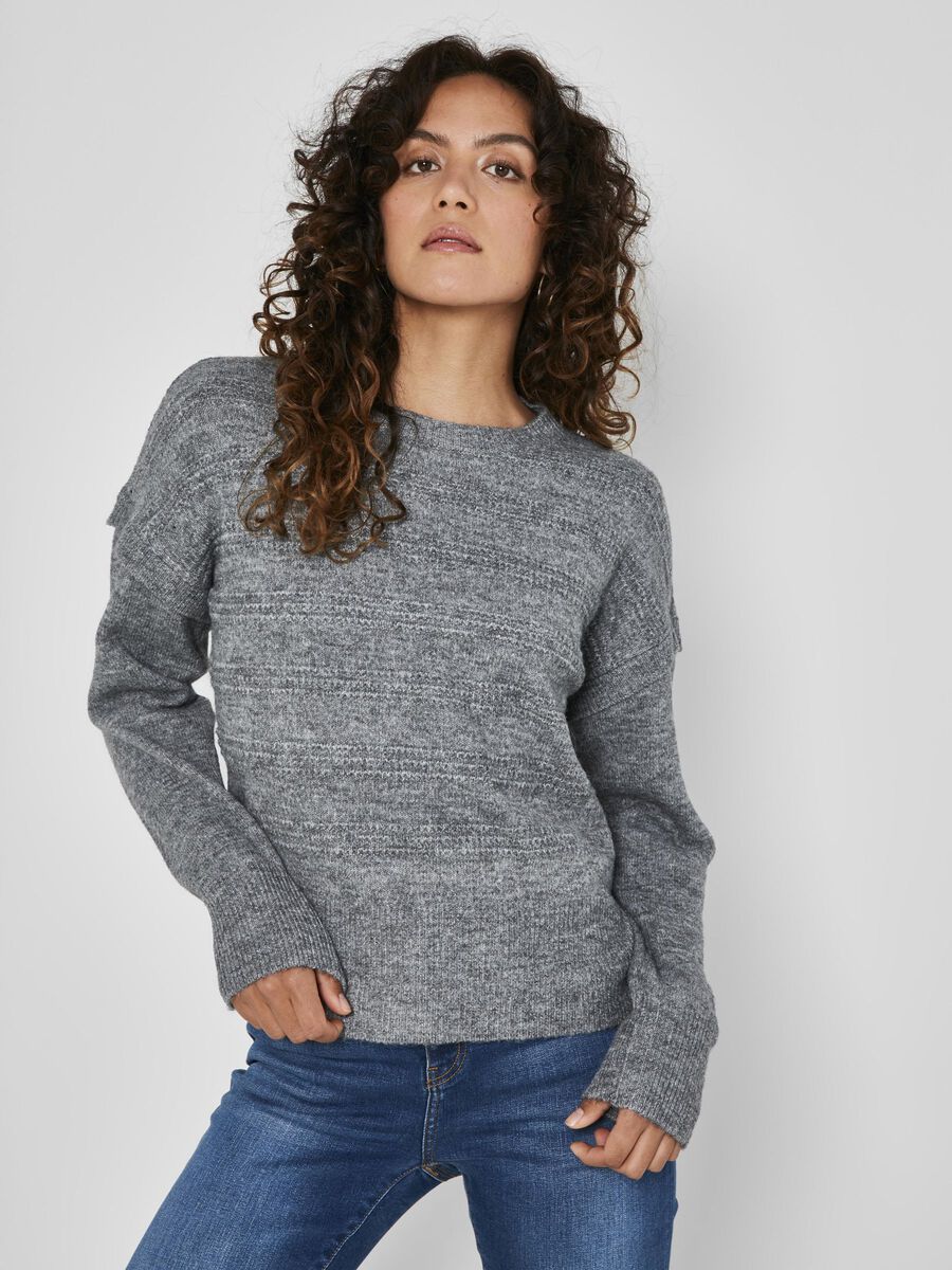 KNITTED PULLOVER, Medium Grey Melange, highres