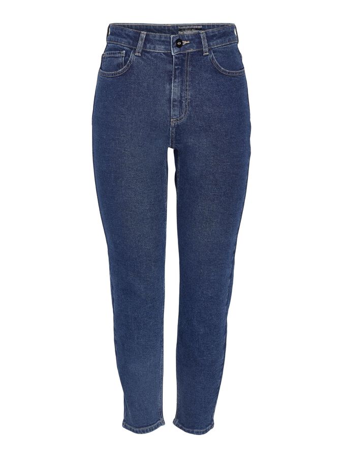 NMMONI CROPPED HIGH WAISTED STRAIGHT FIT JEANS, Blue