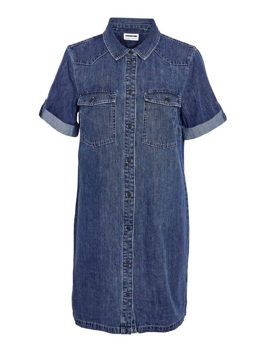 Carousel image - À MANCHES COURTES ROBE EN JEAN, Medium Blue Denim | 2