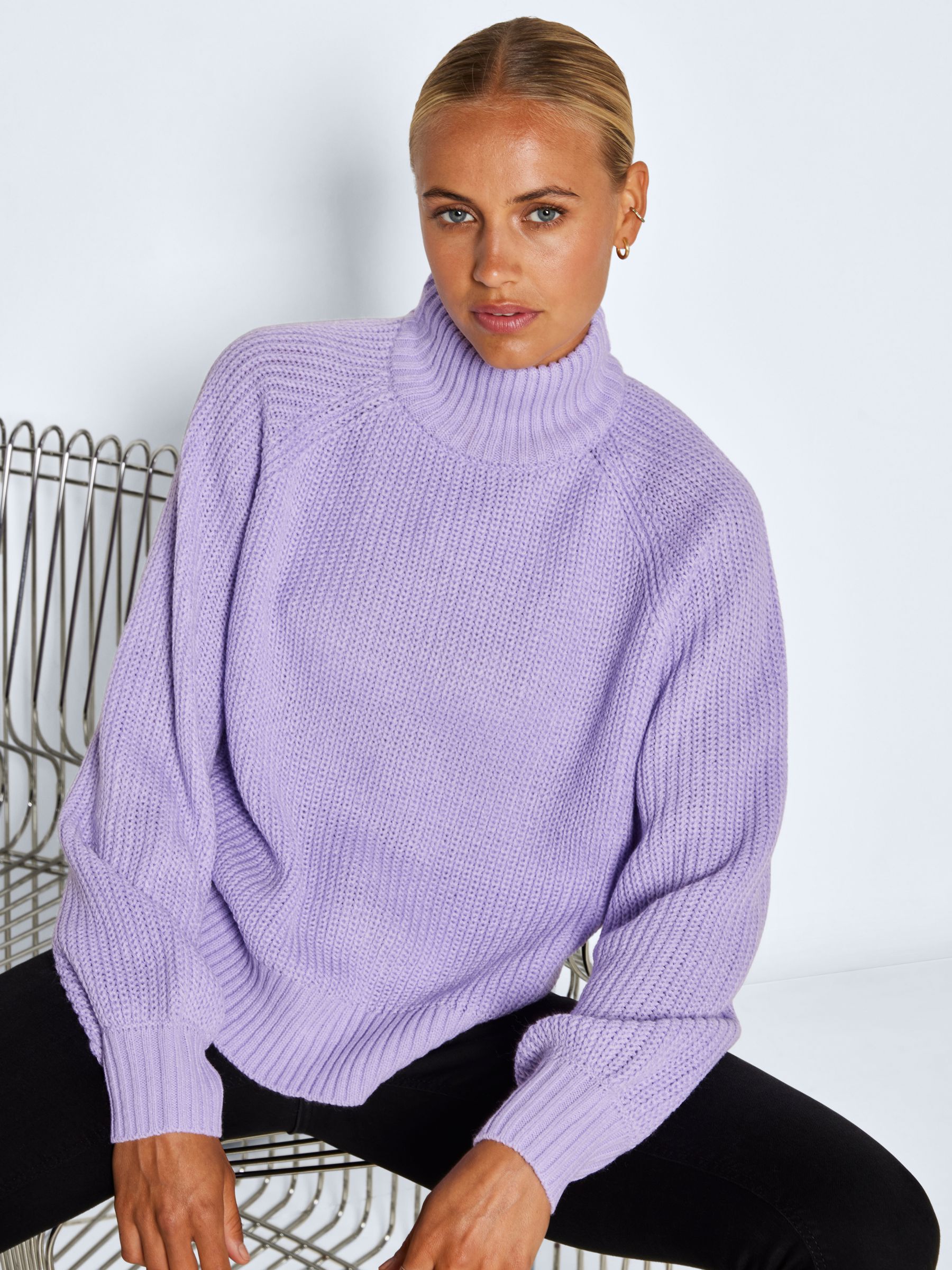 HIGH NECK KNITTED PULLOVER Purple NOISY MAY