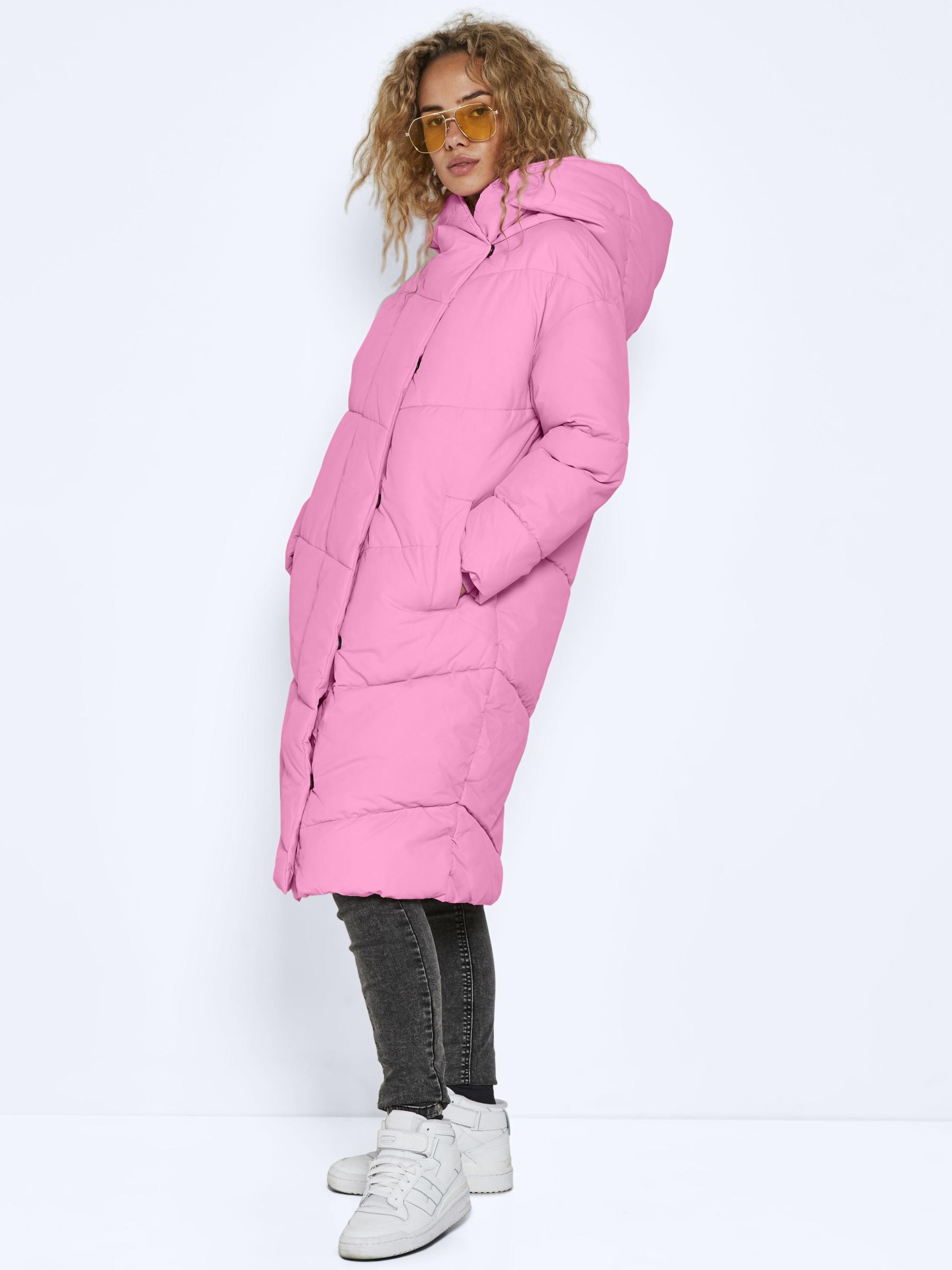 Pink puffer jacket best sale long