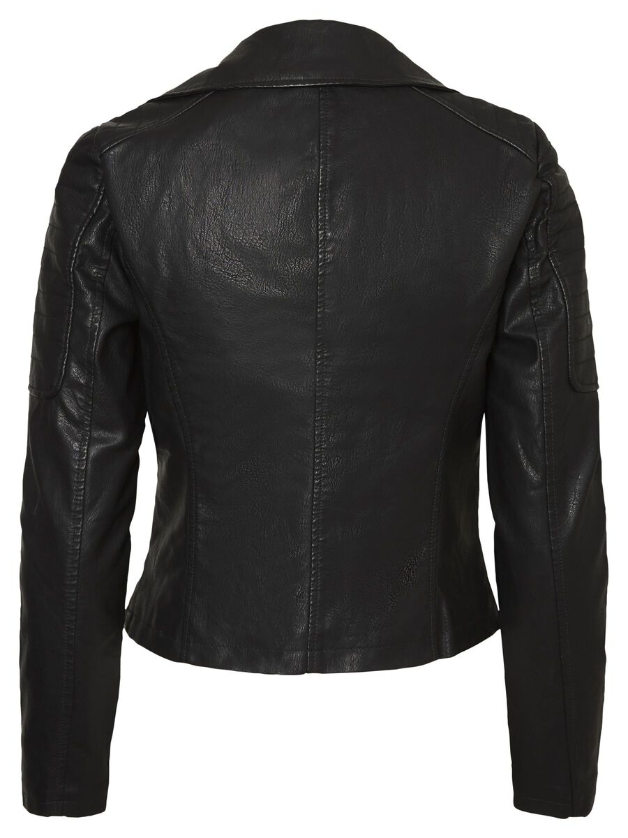 Noisy May Rebel Long Sleeve Faux Leather Jacket in Black
