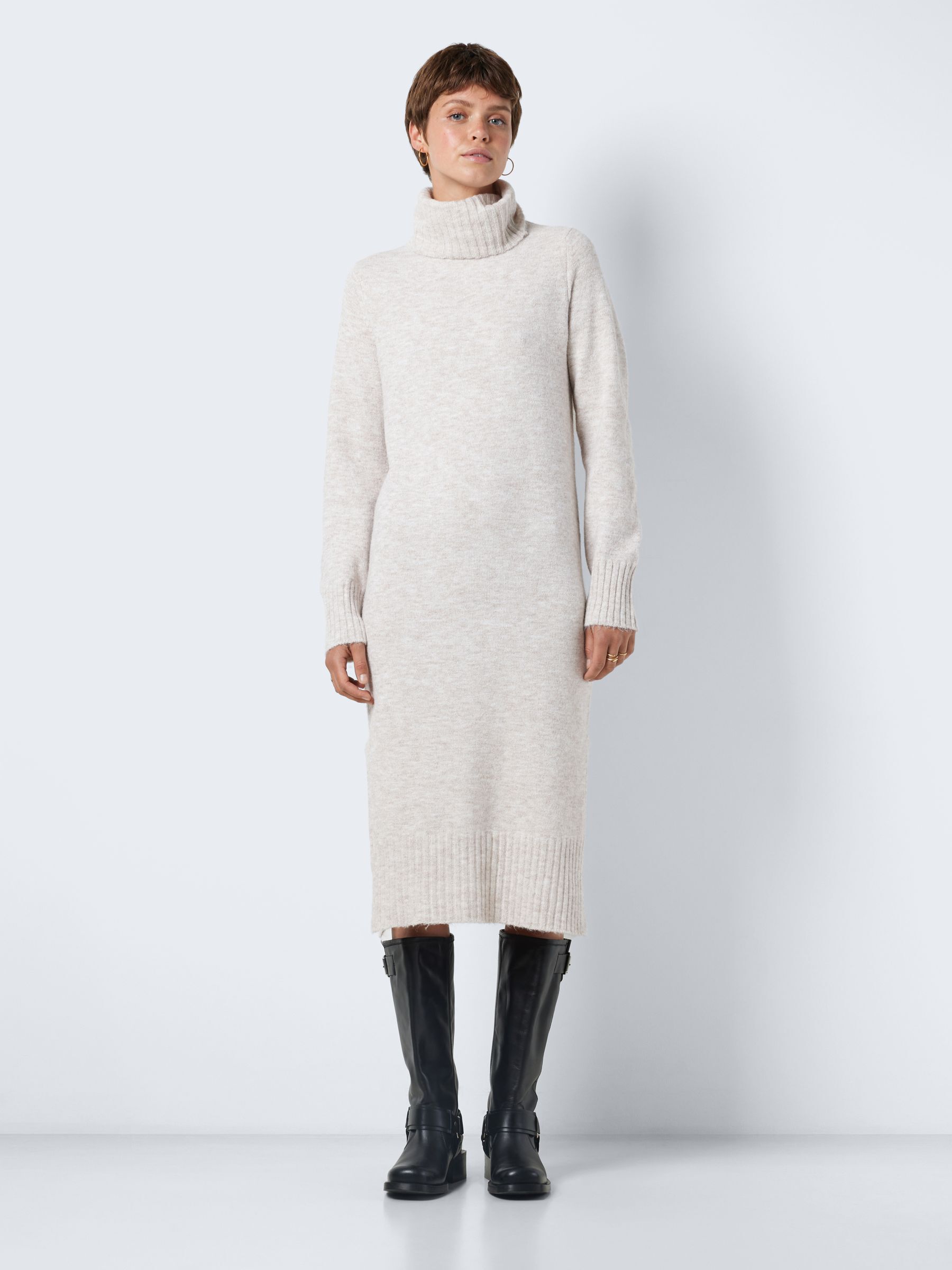 HIGH NECK KNITTED DRESS White NOISY MAY