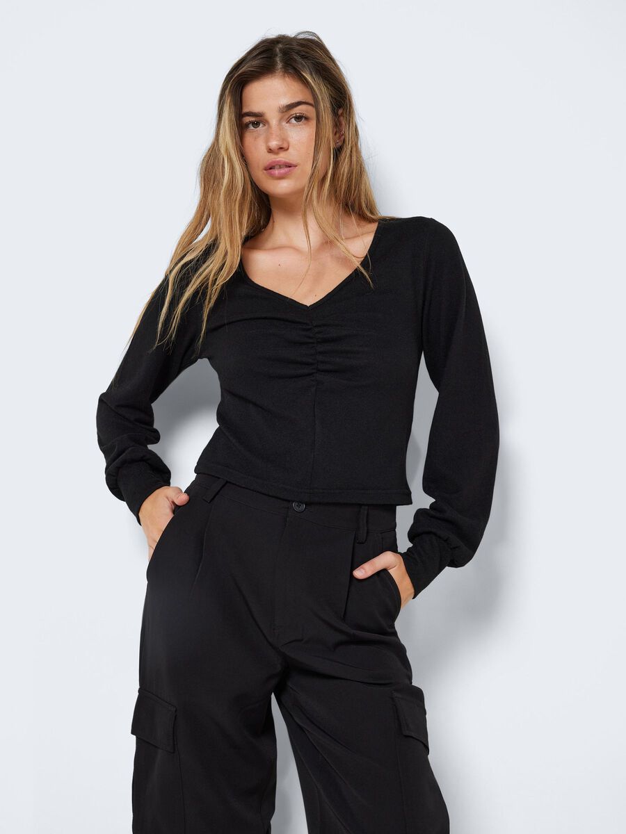 Noisy May LONG SLEEVED V-NECK TOP, Black, highres - 27022732_Black_007.jpg