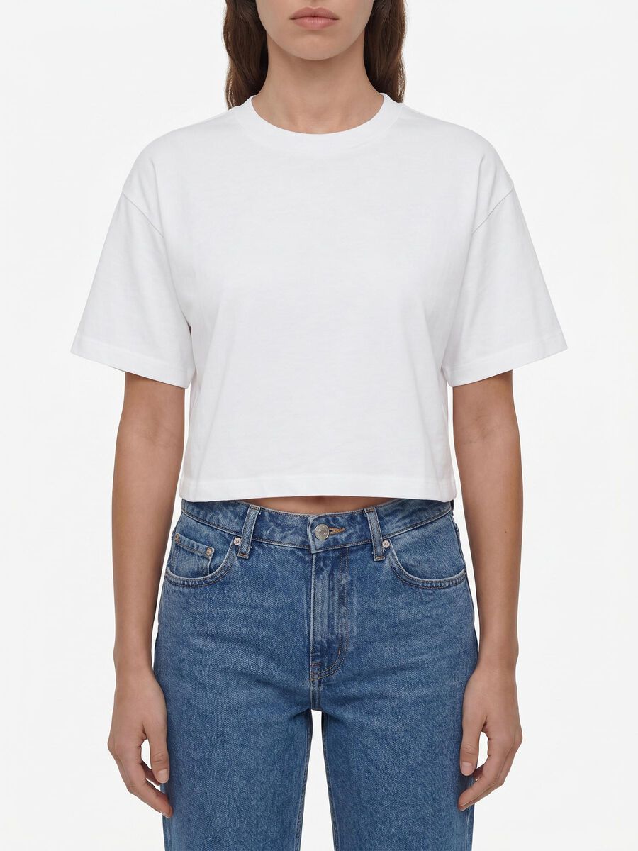Carousel image - SHORT SLEEVED SEMI CROPPED TOP, Bright White | 1