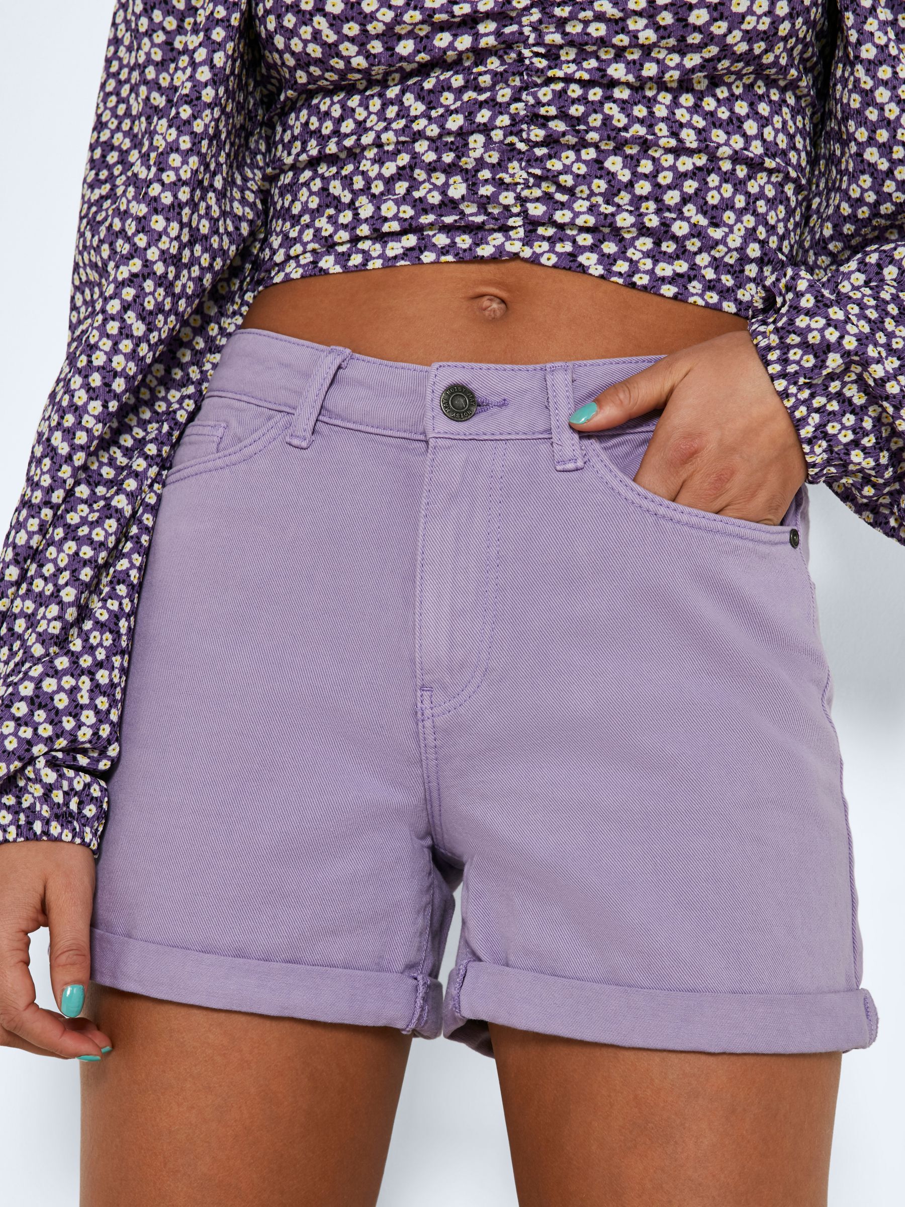 Purple denim shorts best sale