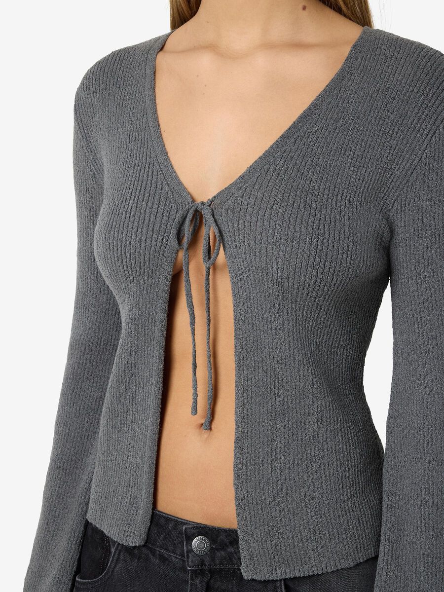 Carousel image - TIE-FRONT KNITTED CARDIGAN, Charcoal Gray | 5