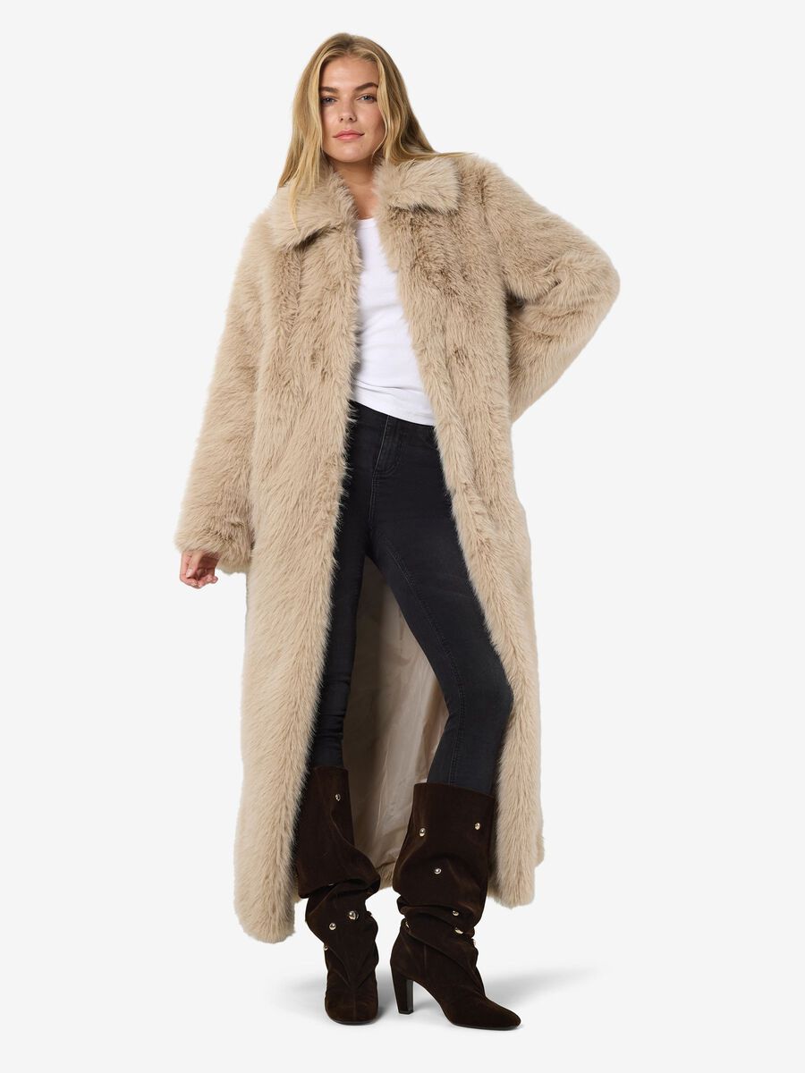 Carousel image - FAUX FUR MANTEL, Oatmeal | 6