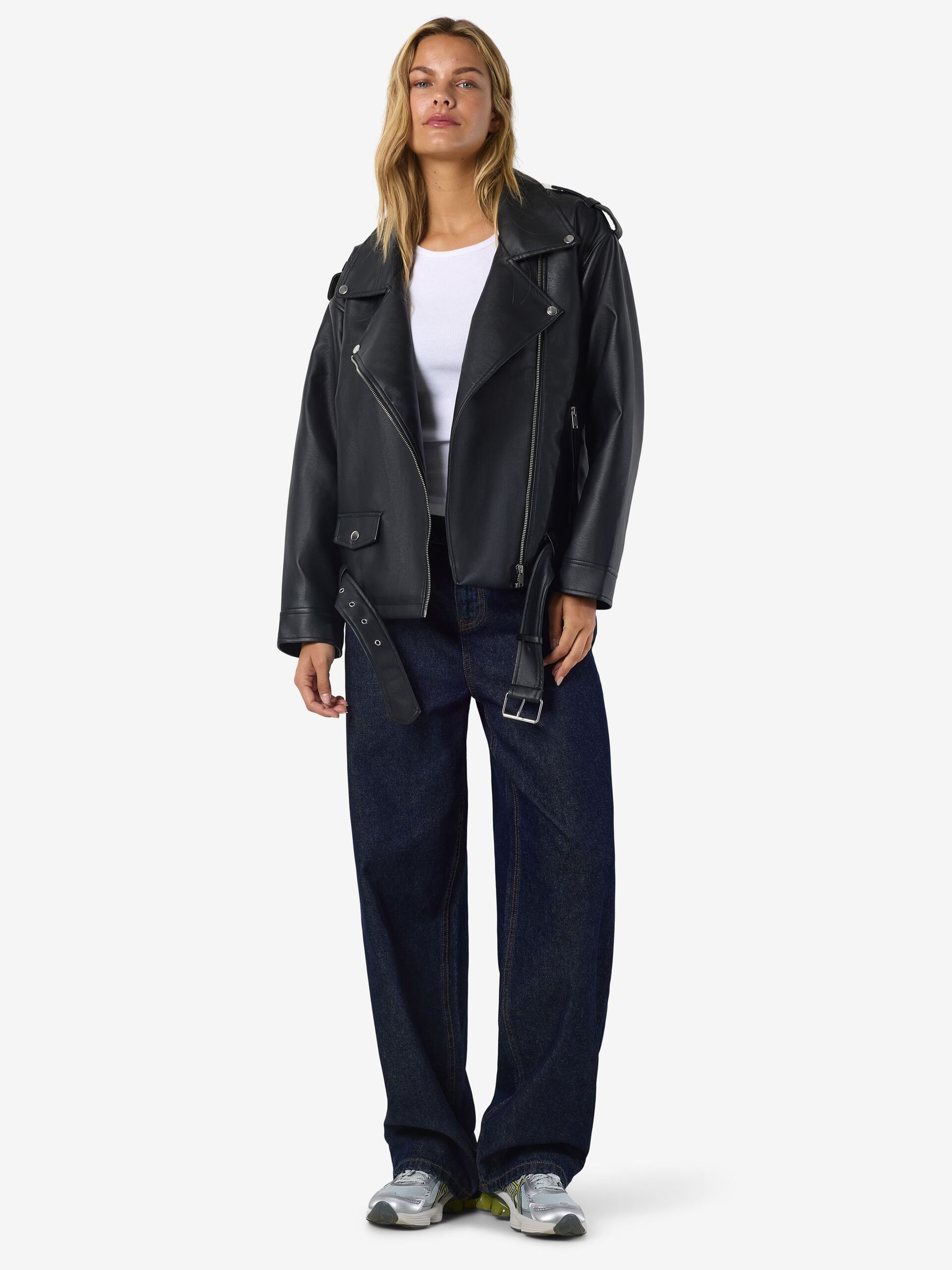 Carousel image - OVERSIZE FAUX LEATHER JACKET, Black | 4